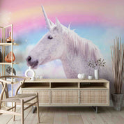 3D White Unicorn Rainbow Background Wall Mural Wallpaper GD 5324- Jess Art Decoration