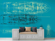 3D Retro Ship Submarine Engineering Blueprint Style Steampunk Wallpaper Wall Mural Wall Decor Wall Art Wall Sticker Remoable Wallpaper