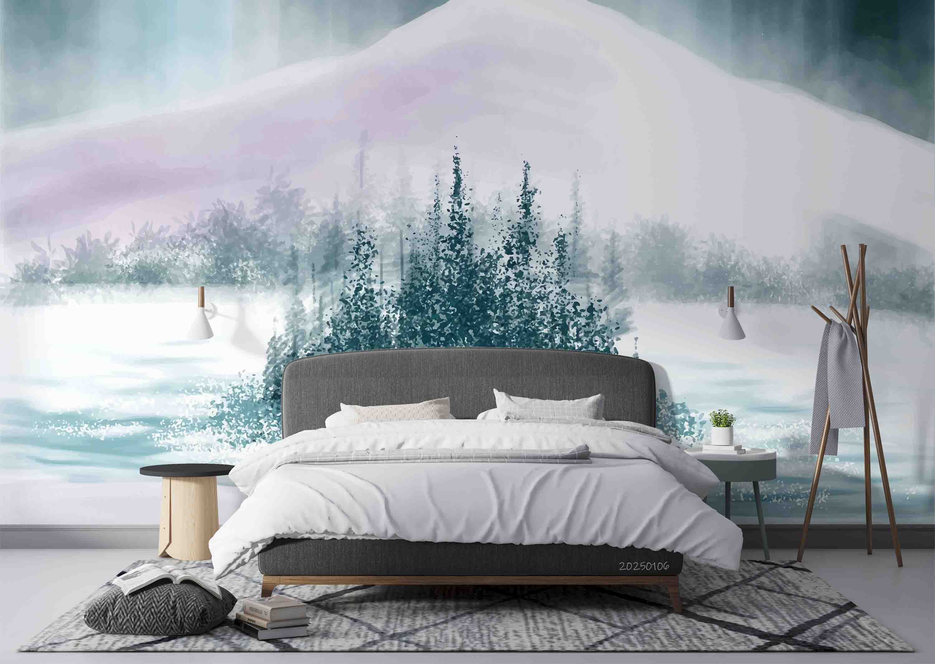 3D Watercolor Winter Snow Mountain Forest Scenery Wallpaper Wall Mural Wall Decor Wall Art Wall Sticker Remoable Wallpaper LQH 51
