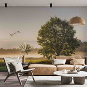 3D Wild Goose Fog Prairie Trees Autumn Landscape Wall Mural Wallpaper JN 382