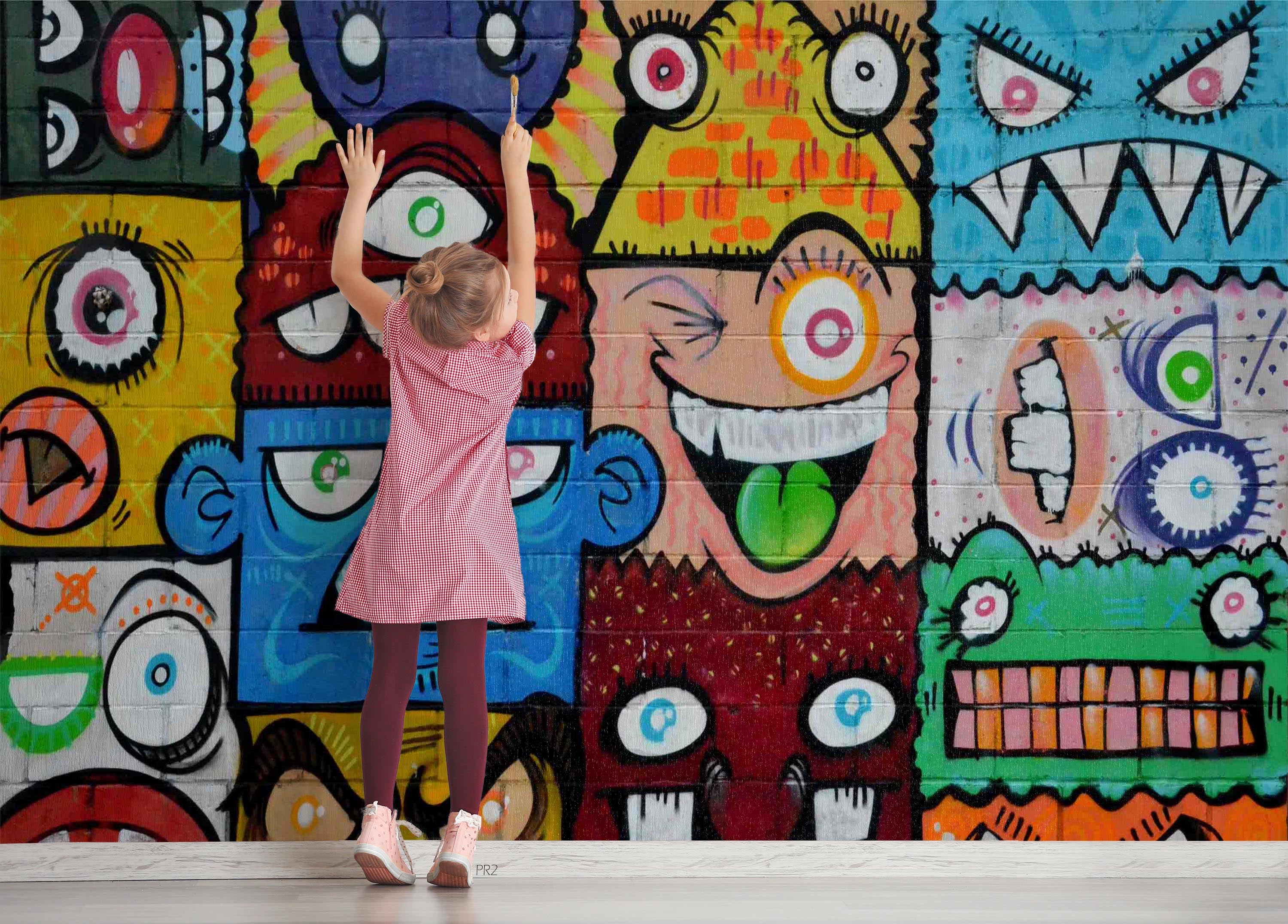 Abstract Graffiti Block Monster Wallpaper urban graffiti wall mural for teen room, studio or feature wall - view 3