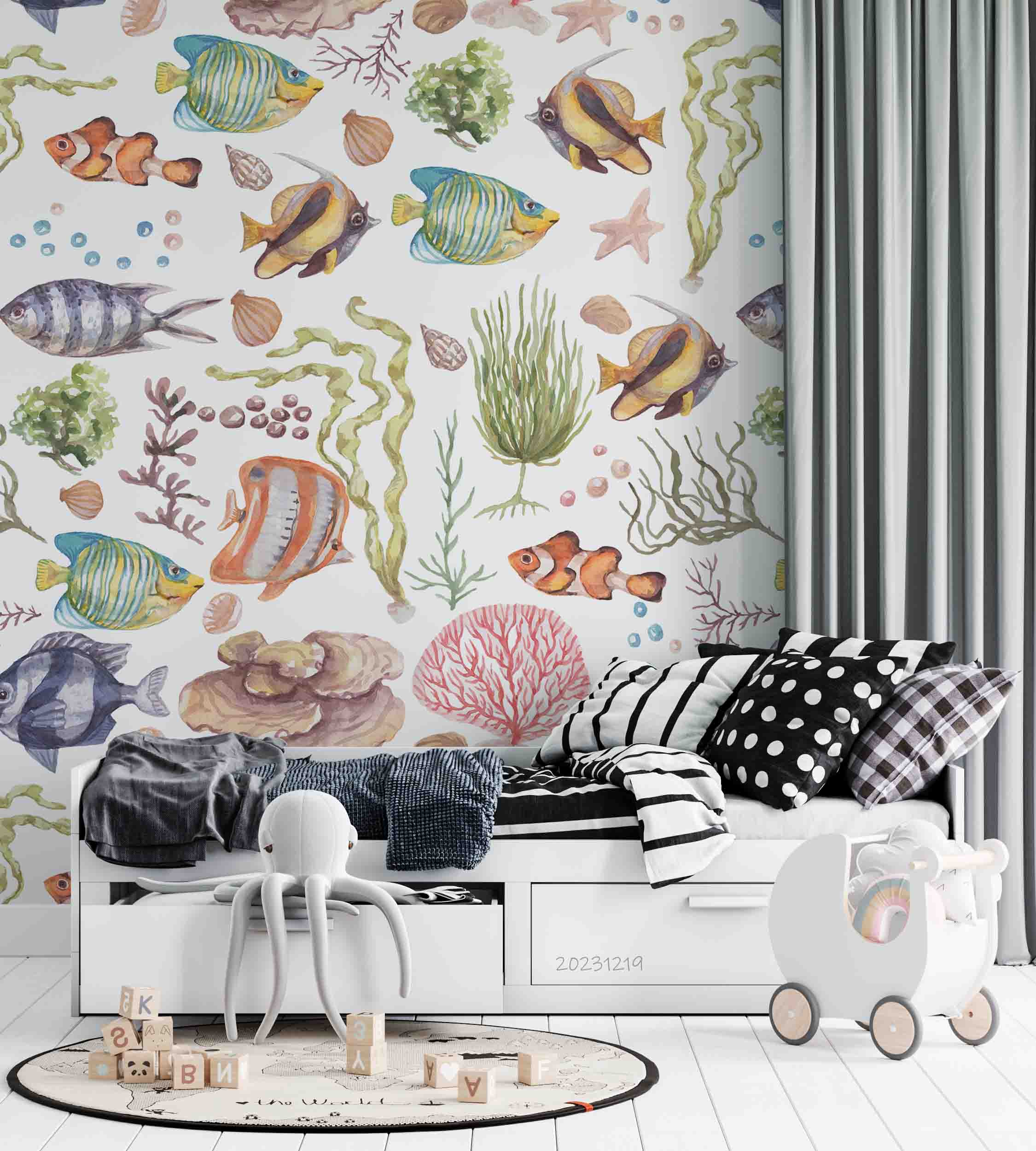 3D Animal Coral Fish Starfish Sea Stone Wall Mural Wallpaper YXL 12