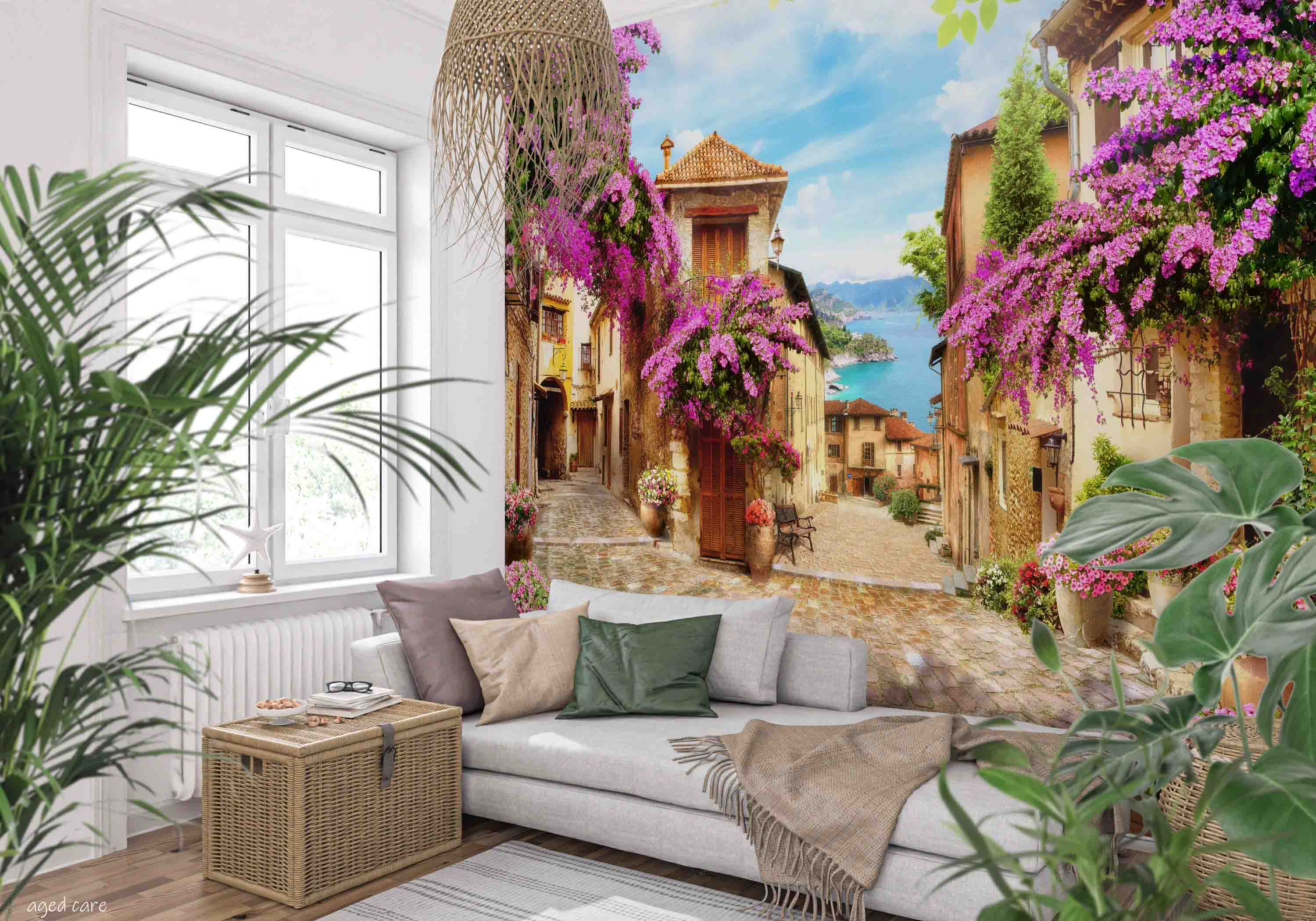 3D Aged Care Retirement Home Gerocomium Rest Home Streetscape Floral Sea Wall Mural Wallpaper 11