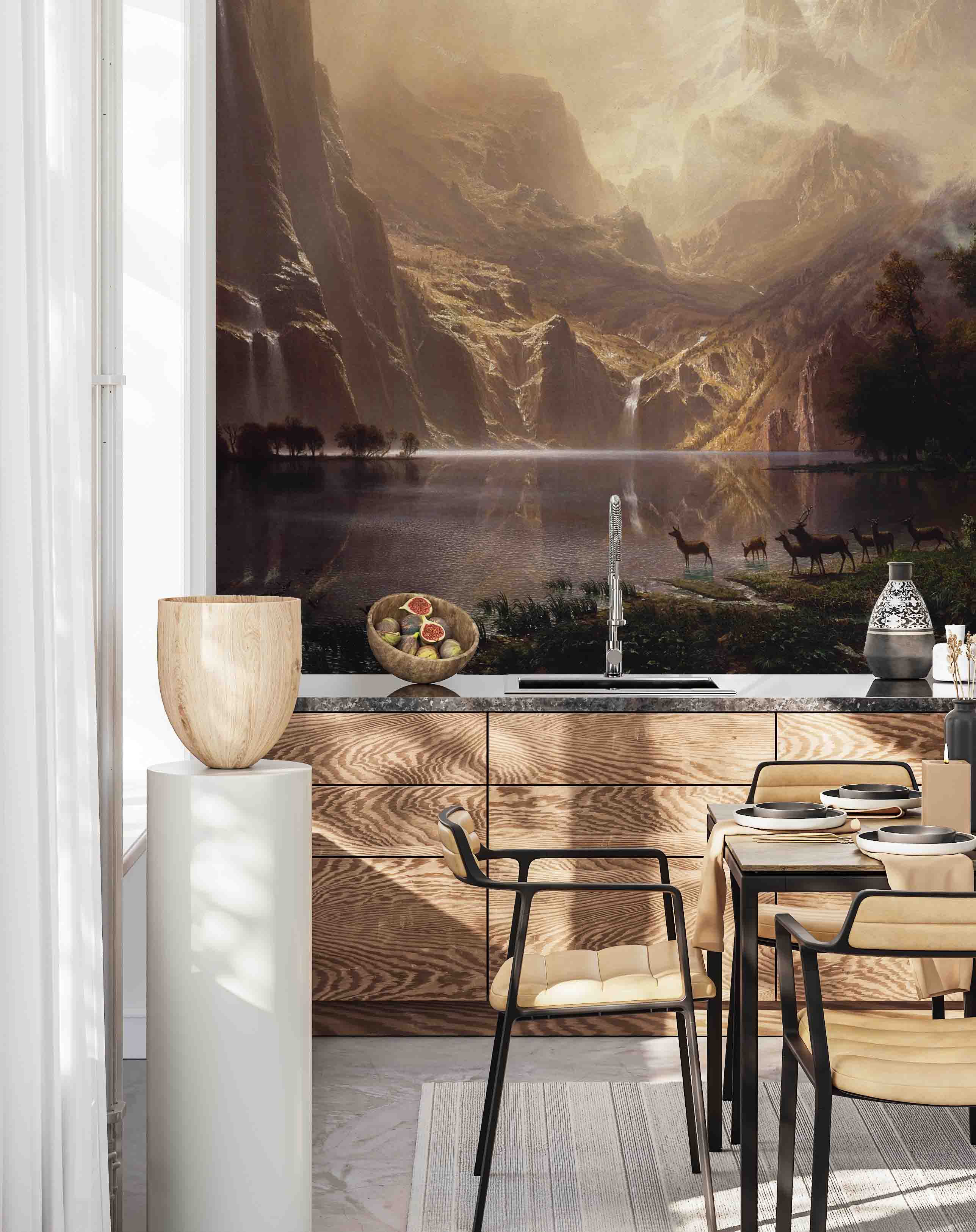 3D Sunlit Deer Mountain sunlit mountain deer landscape wall mural wallpaper for bedroom - view 5