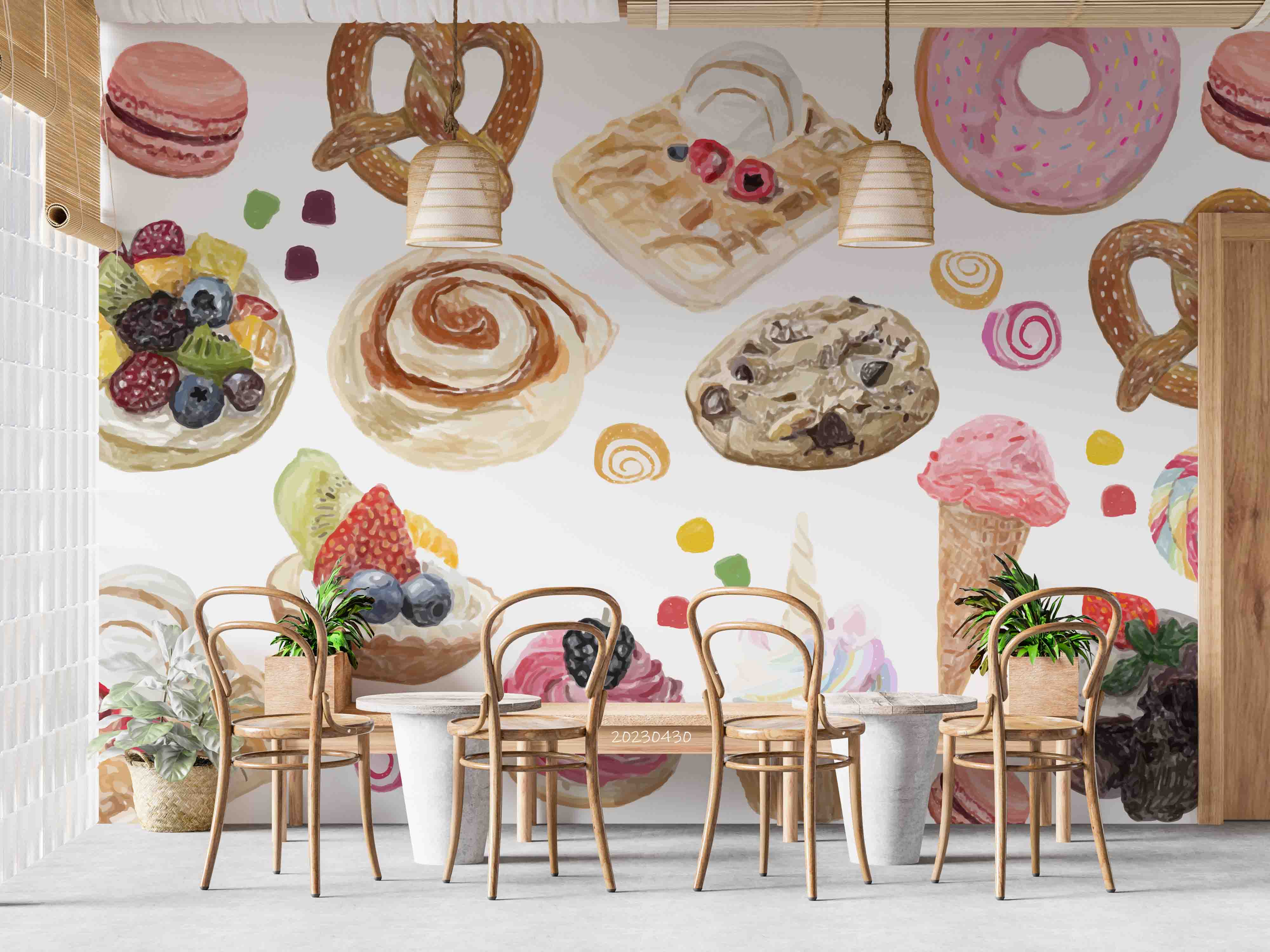 3D Hand Drawn Candy Watercolor Style Wall Mural Wallpaper GD 5252- Jess Art Decoration