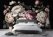 3D Pink Floral Bouquet Dark Background Wallpaper Wall Mural Wall Decor Wall Art Wall Sticker Remoable Wallpaper