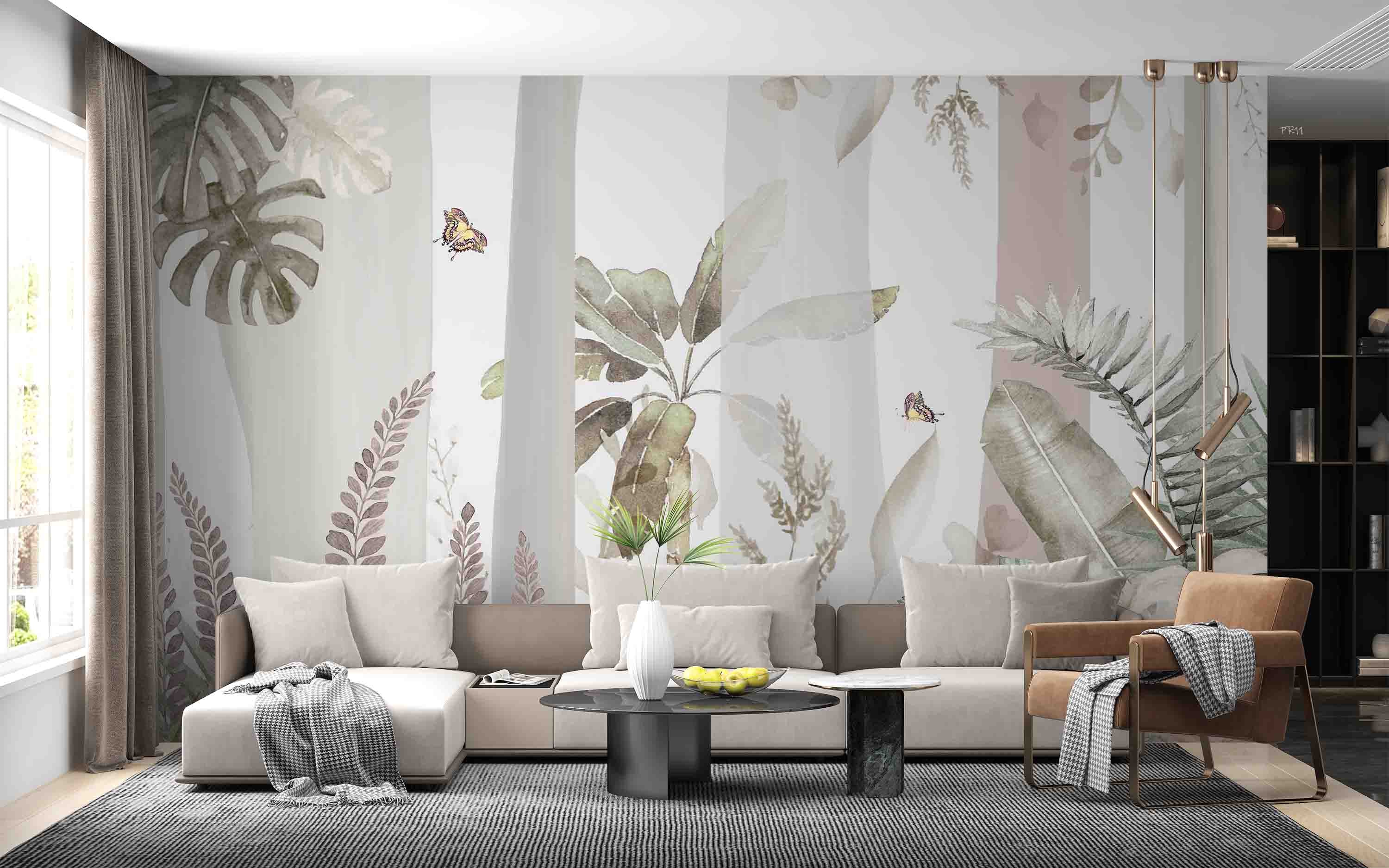 3D Vintage Tropical Plant Leaves Butterfly Wall Mural Wallpaper GD 4829- Jess Art Decoration