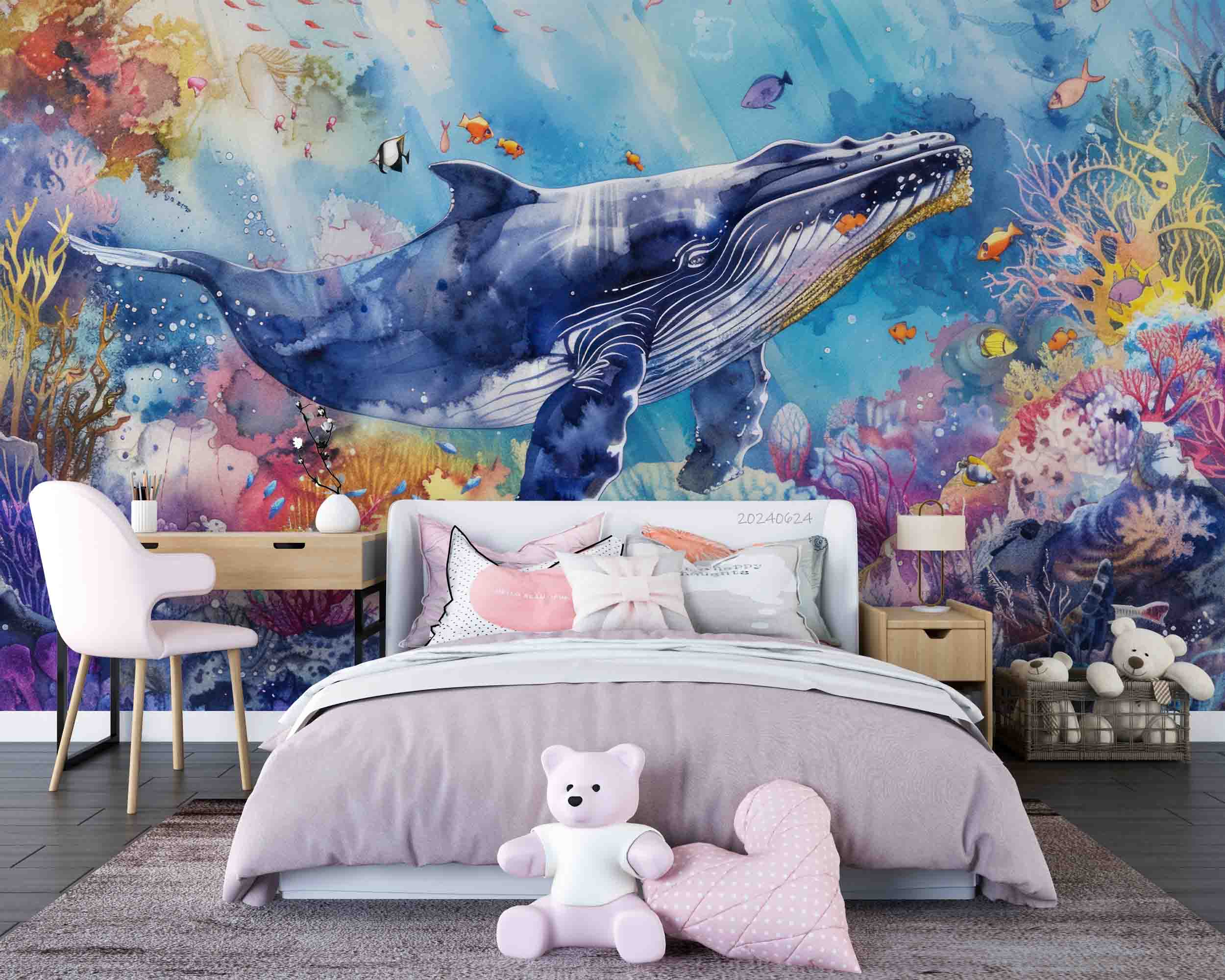 3D Sea Whale Coral Fish Ripple Wall Mural Wallpaper YXL 684