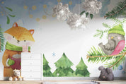 3D Cartoon Winter Forest Animal Fox Kids Wallpaper Wall Mural Wall Decor Wall Art Wall Sticker Remoable Wallpaper
