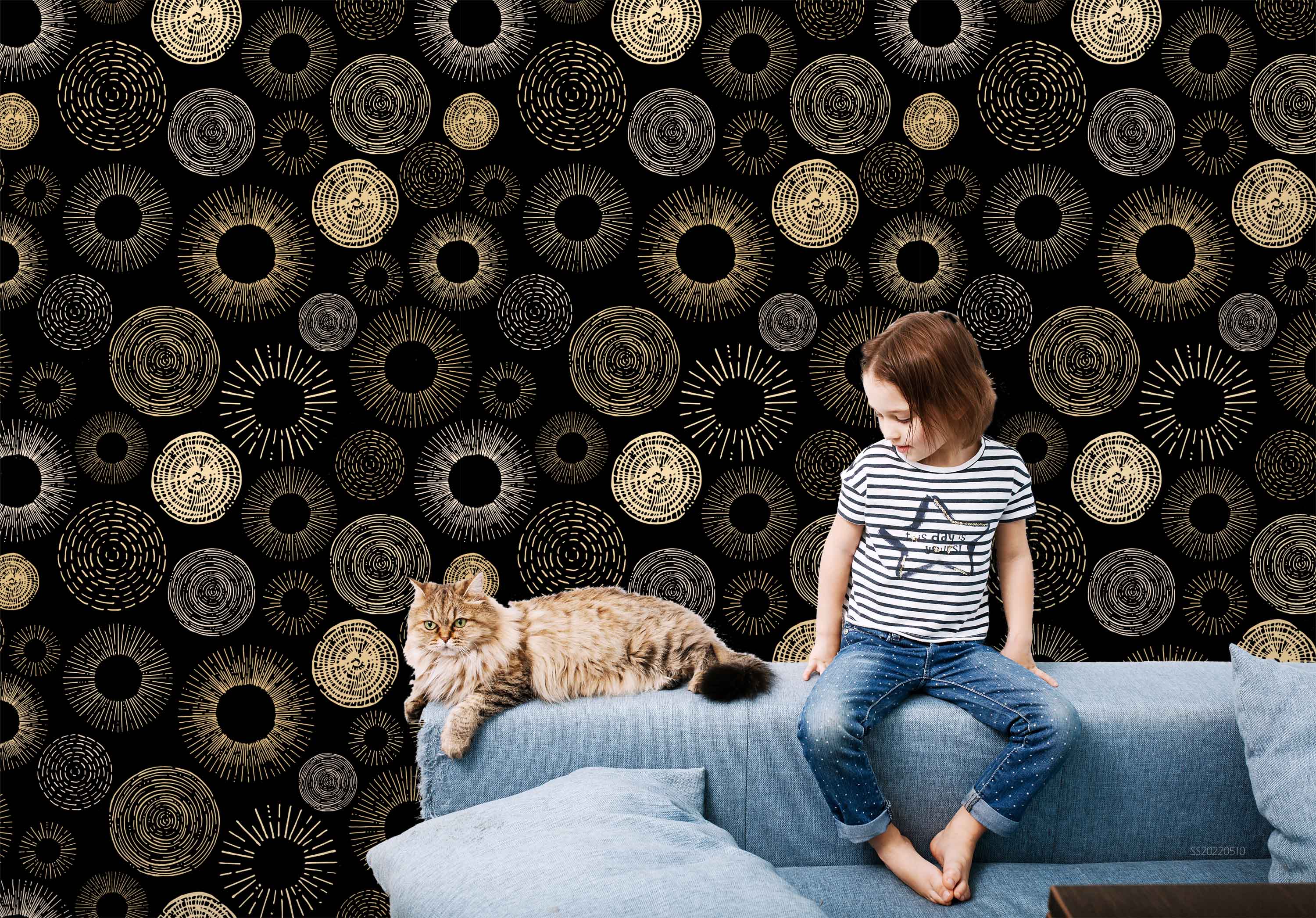 3D Gold Black Hand Drawn Abstract Background Pattern Wall Mural Wallpaper GD 4087- Jess Art Decoration