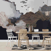 3D Abstract Illustration Brown Waves Black White Gray Wall Mural Wallpaper GD 4153- Jess Art Decoration