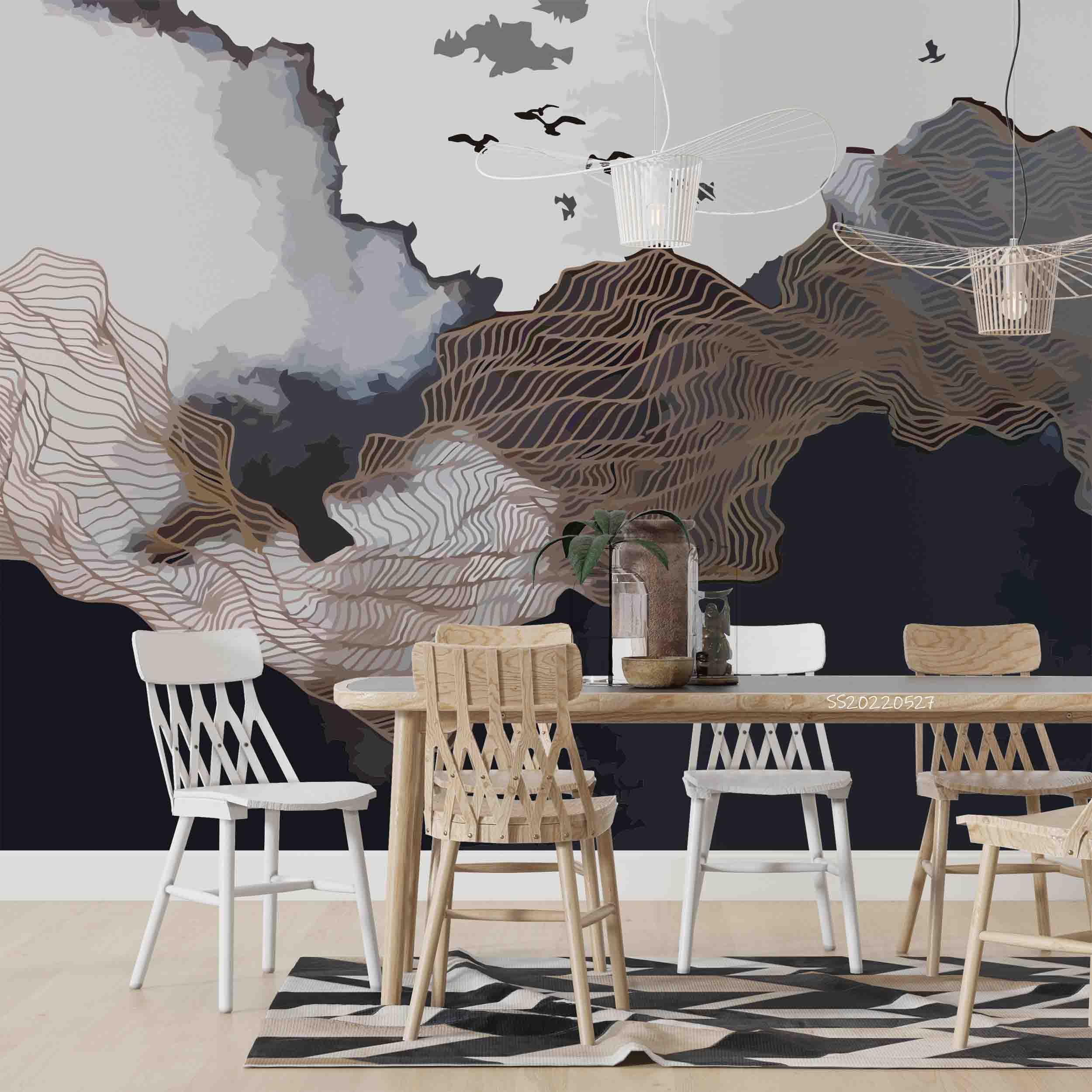 3D Abstract Illustration Brown Waves Black White Gray Wall Mural Wallpaper GD 4153- Jess Art Decoration