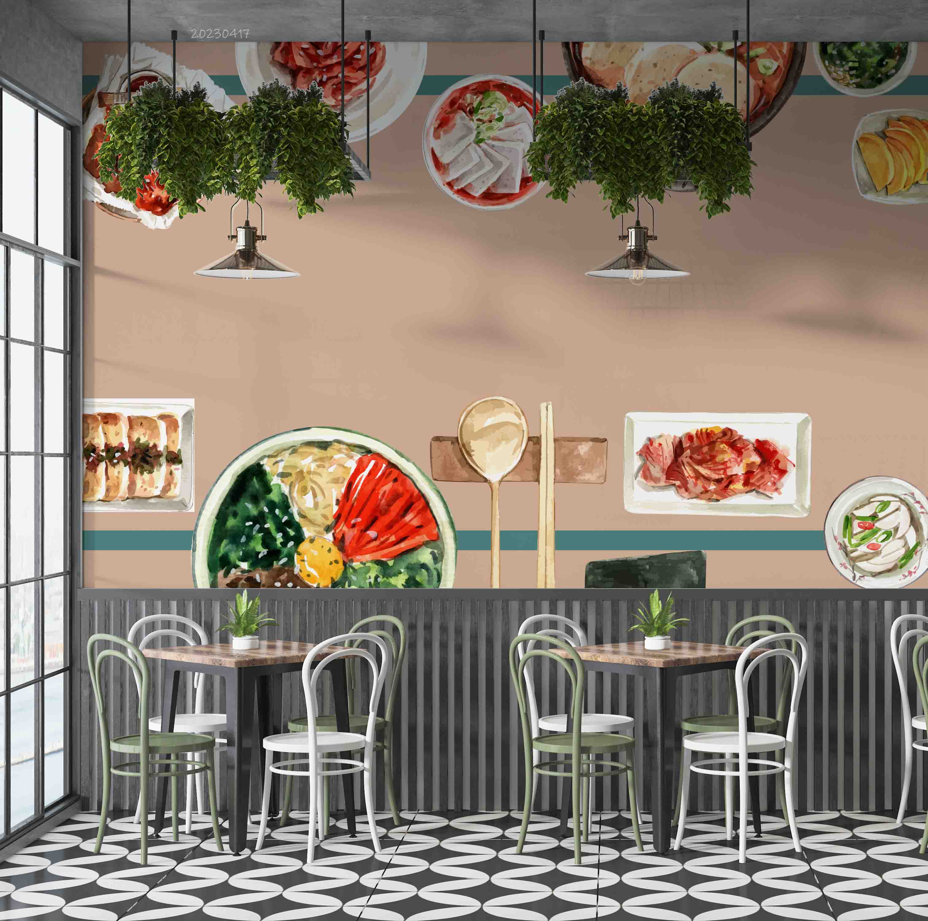 3D Korean Food Design Spicy Chicken Kimchi Watercolor Illustration Wall Mural Wallpaper GD 5486- Jess Art Decoration