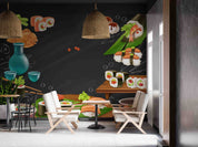 3D Restaurant Snack Bar Diner Fast Food Japanese Sushi Wall Mural Wallpaper 4