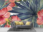 3D Tropical Pink Flowers Palm Leaves Wallpaper Wall Mural Wall Decor Wall Art Wall Sticker Remoable Wallpaper 25