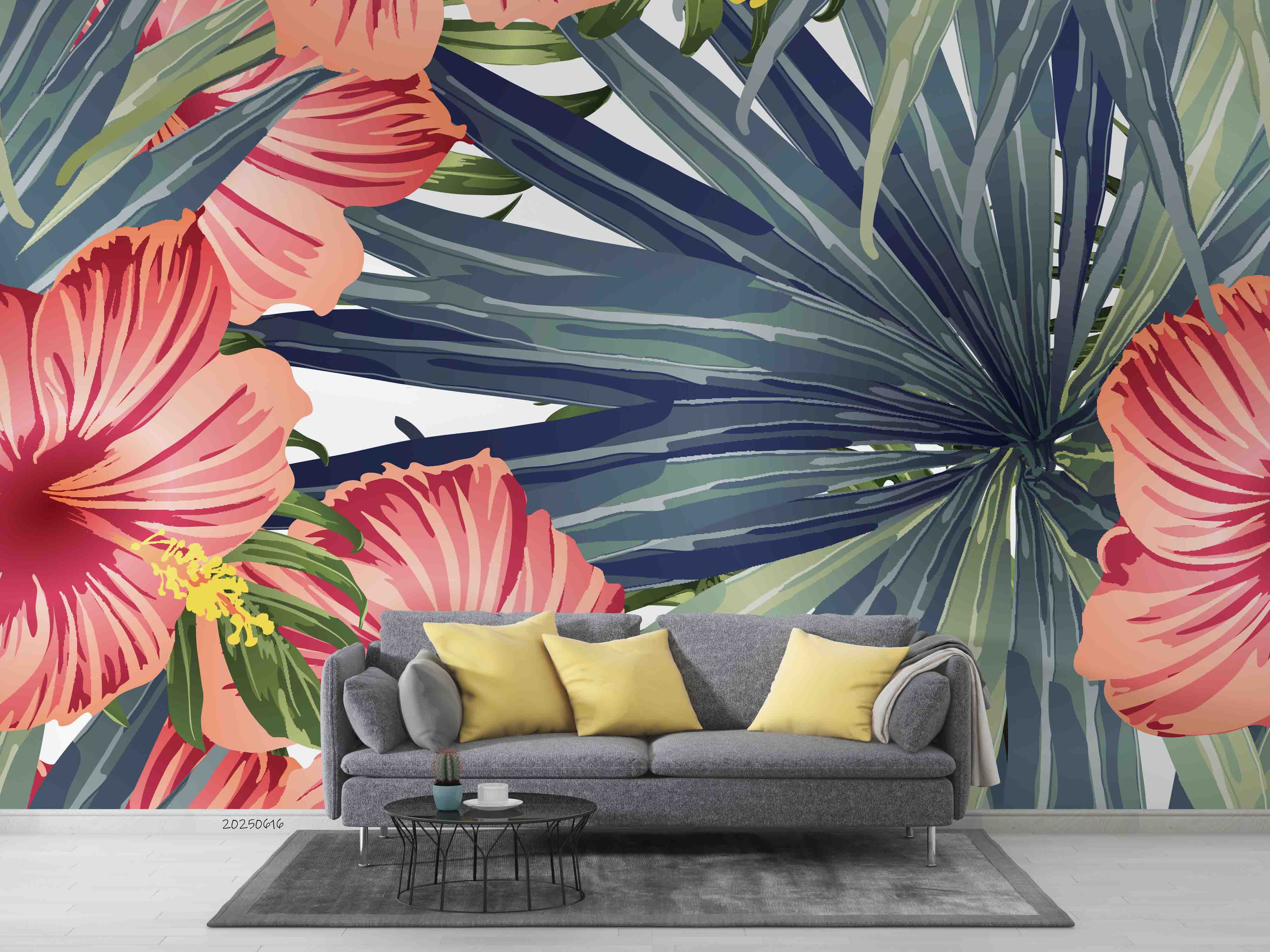 3D Tropical Pink Flowers Palm Leaves Wallpaper Wall Mural Wall Decor Wall Art Wall Sticker Remoable Wallpaper 25