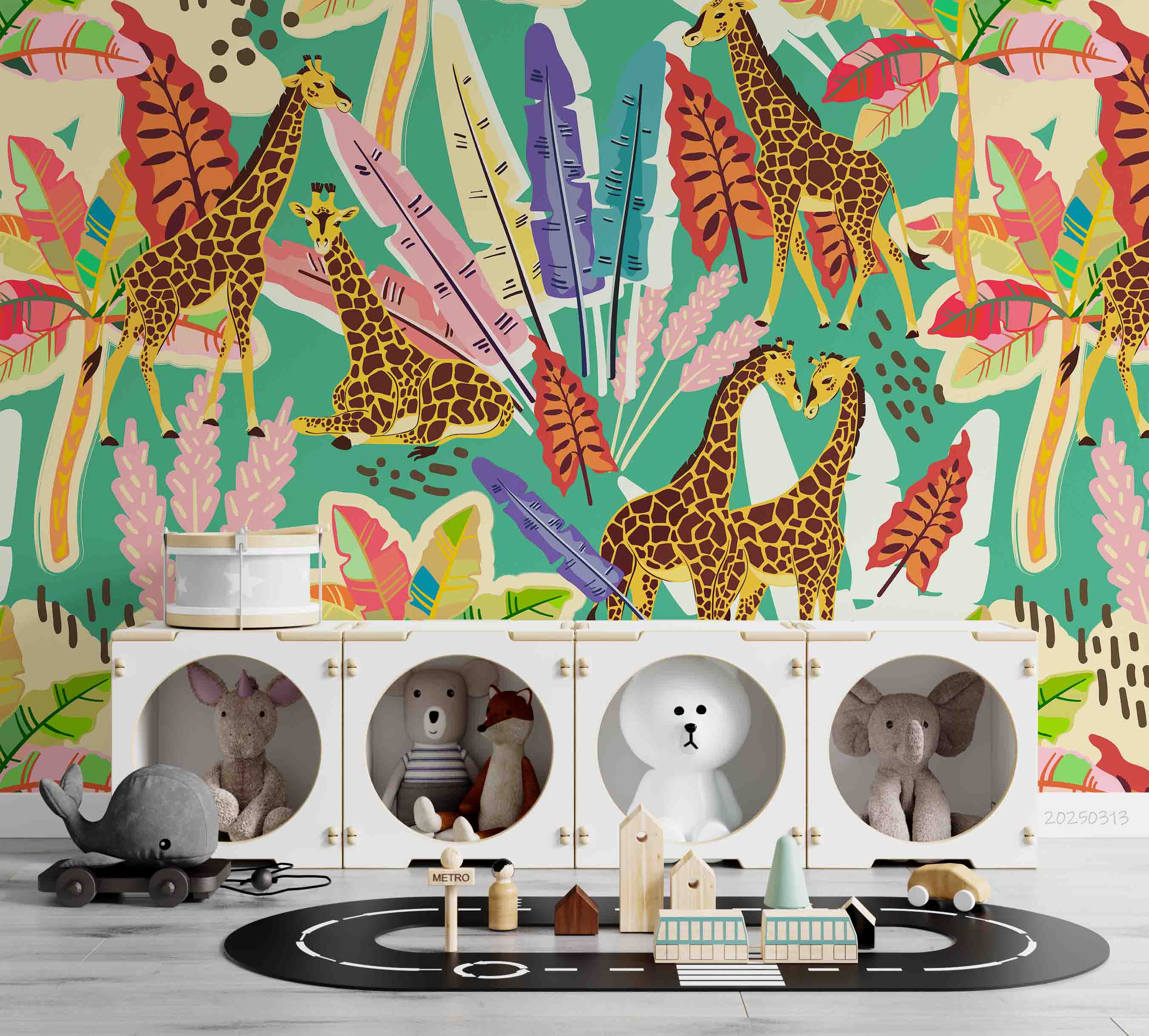 3D Tropical Colorful Leaf Animal Giraffe Wallpaper Wall Mural Wall Decor Wall Art Wall Sticker Remoable Wallpaper LQH 54