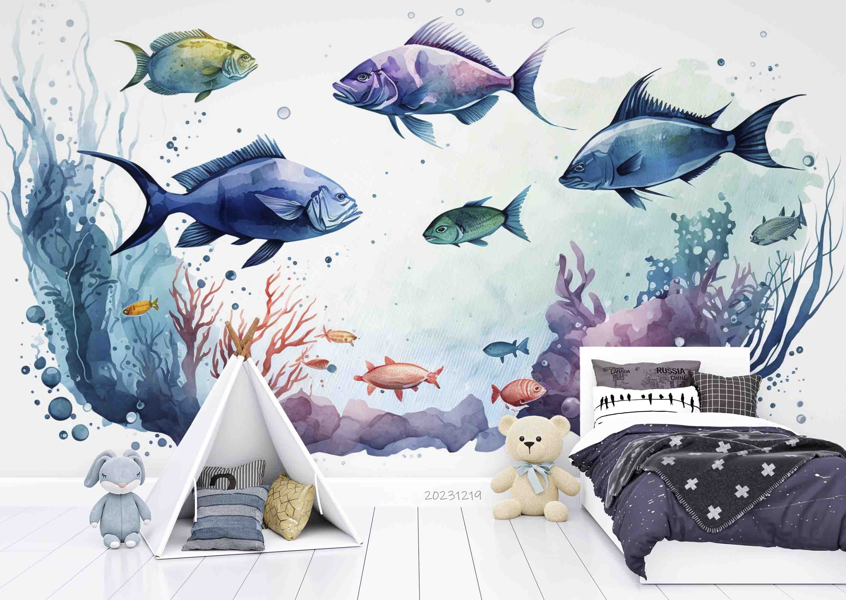 3D Animal Fish Coral Sea Bubble Wall Mural Wallpaper YXL 08