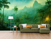 3D Tropical Forest Coconut Trees Mountains River Scenery Wallpaper Wall Mural Wall Decor Wall Art Wall Sticker Remoable Wallpaper LQH 2