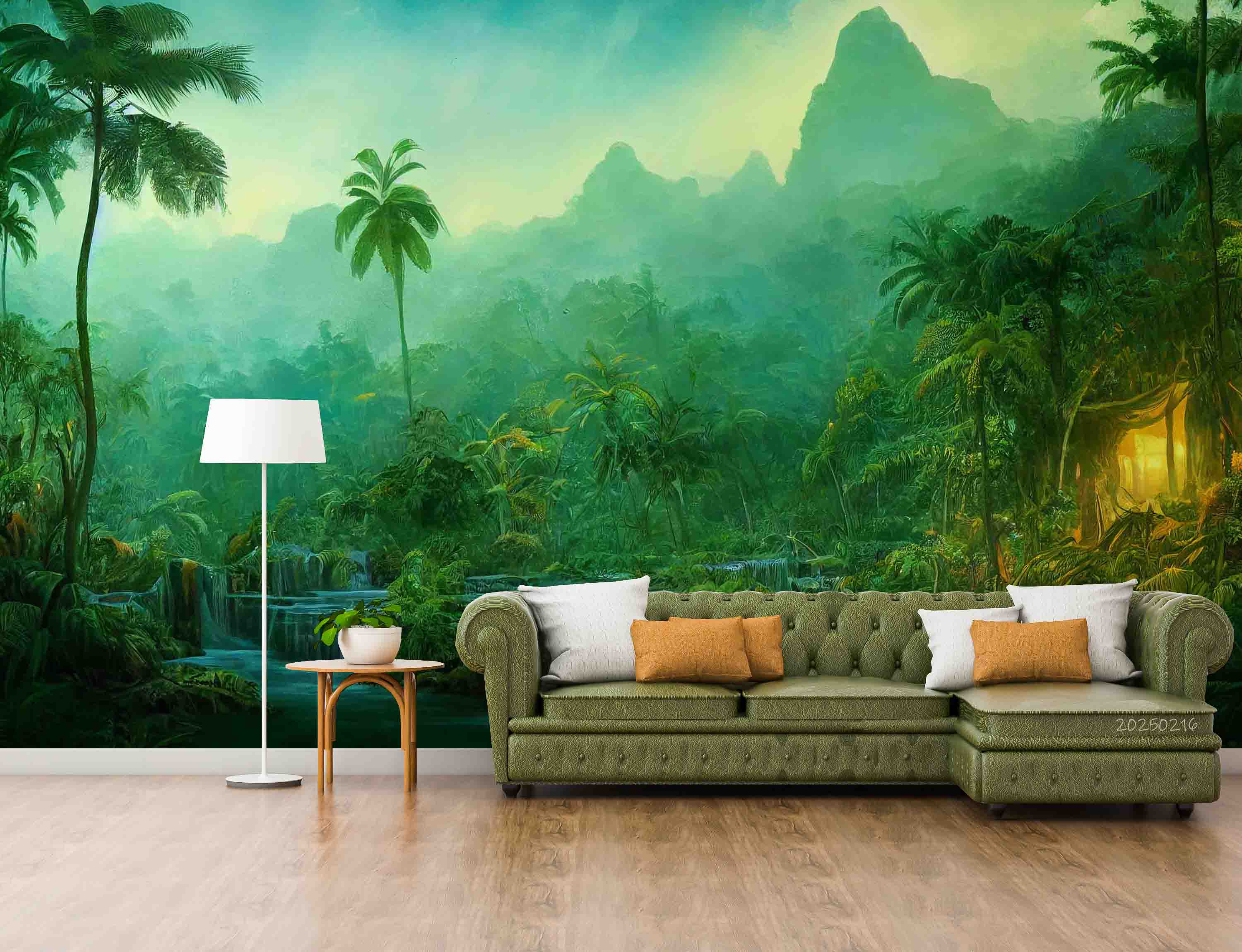 3D Tropical Forest Coconut Trees Mountains River Scenery Wallpaper Wall Mural Wall Decor Wall Art Wall Sticker Remoable Wallpaper LQH 2