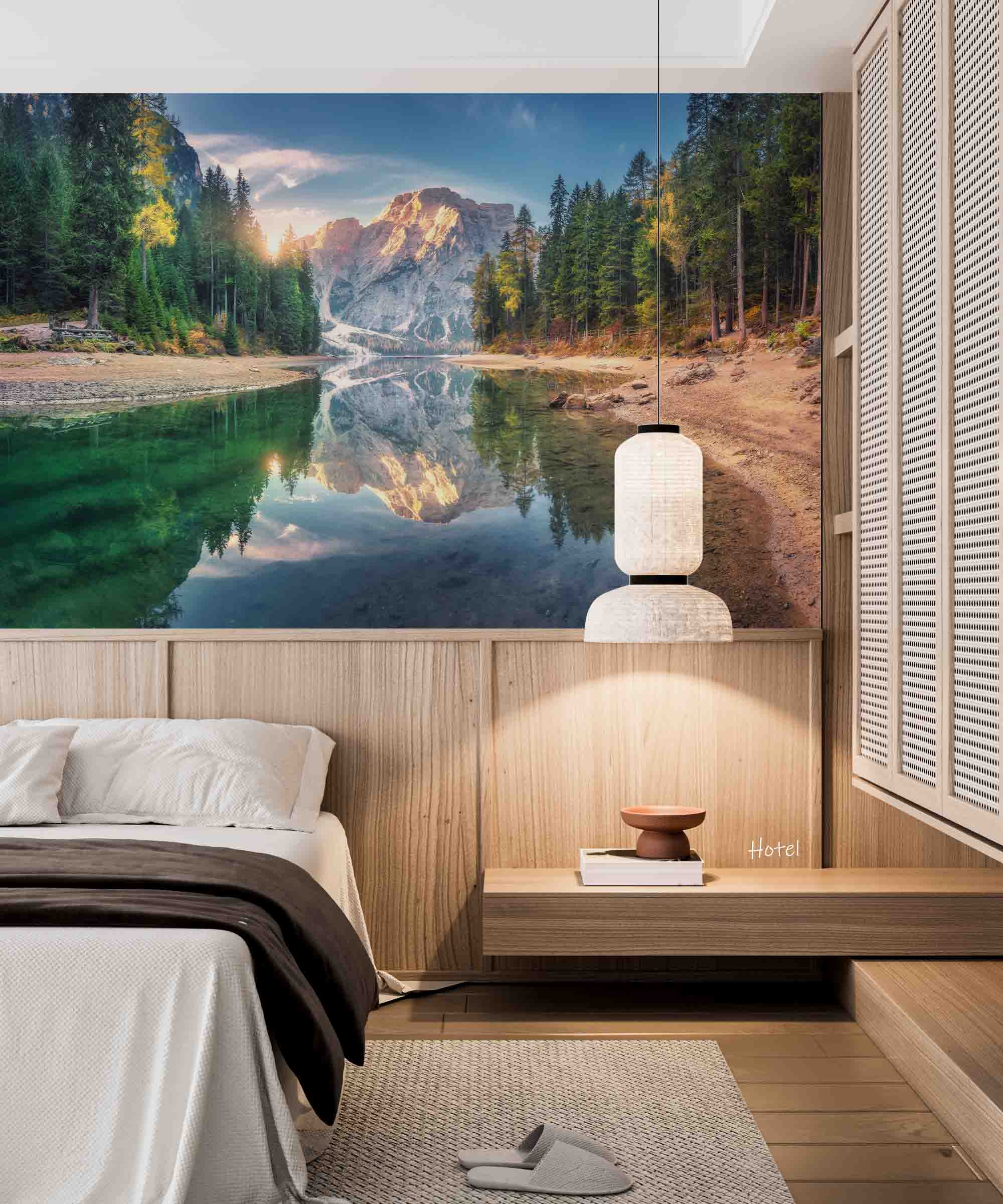 3D Hotel Inn Motel Hostel Resort Manor Scenery Mountains River Wall Mural Wallpaper 26