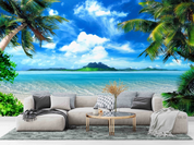3D Tropical Sand Beach bright tropical beach landscape wall mural wallpaper for living room - view 2