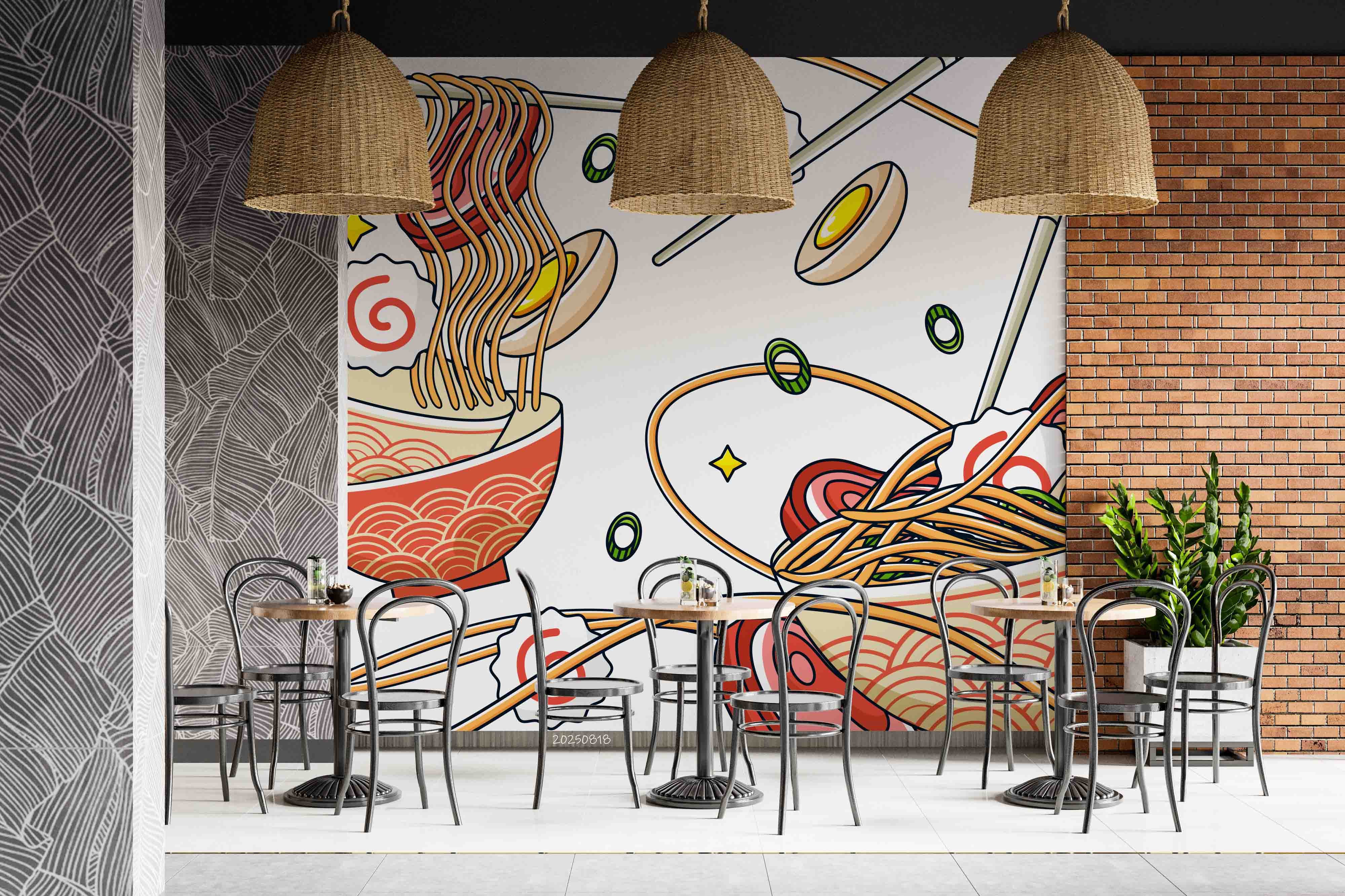 3D Restaurant Snack Bar Diner Fast Food Ramen Japanese Noodle Wall Mural Wallpaper 16