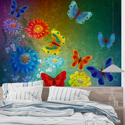 3D Abstract Colorful Butterfly Dark Green Floral Wall Mural Wallpaper GD 5662- Jess Art Decoration