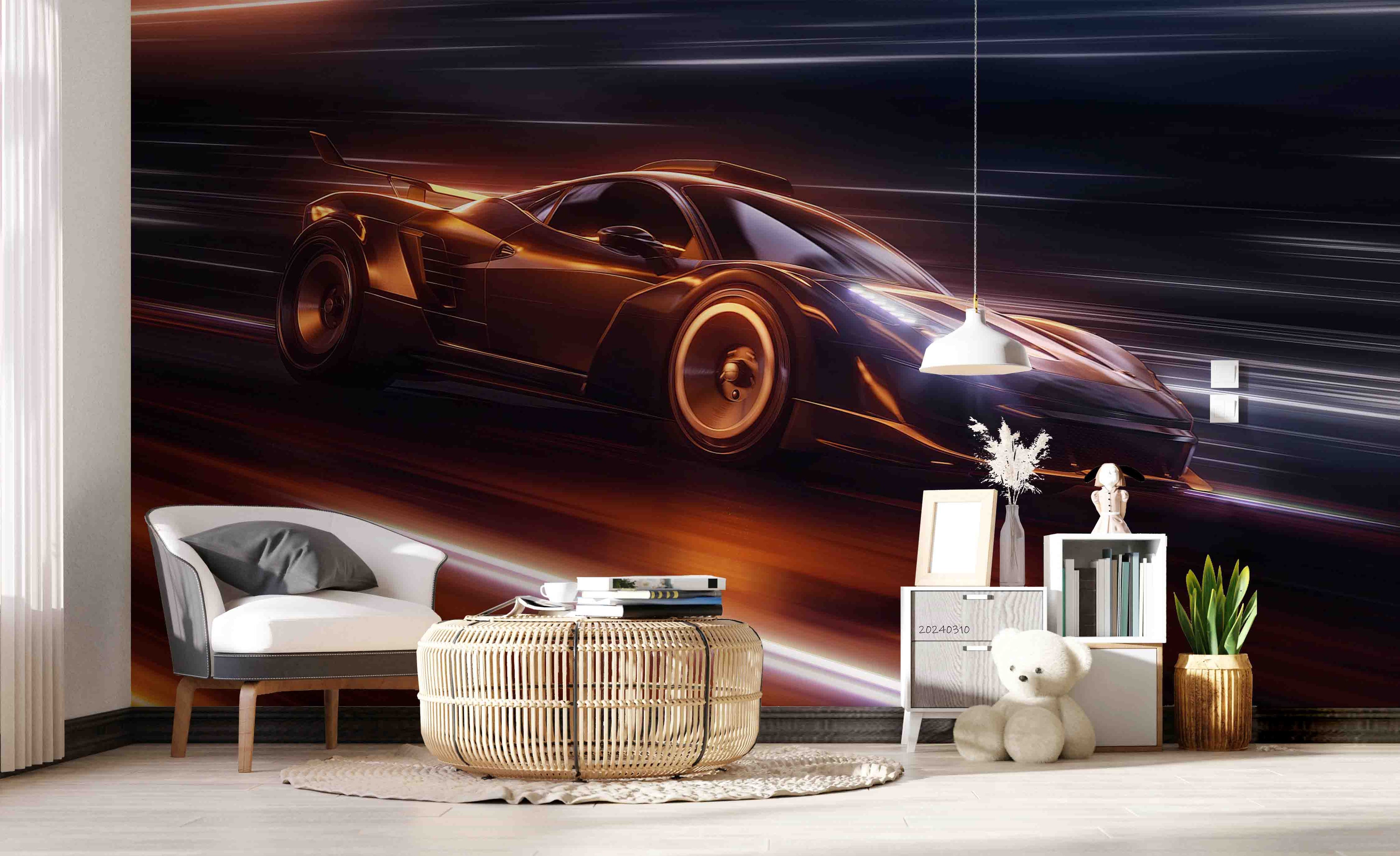 3D Brown Sports Car Wallpaper Wall Mural Wall Decor Wall Art Wall Sticker Remoable Wallpaper