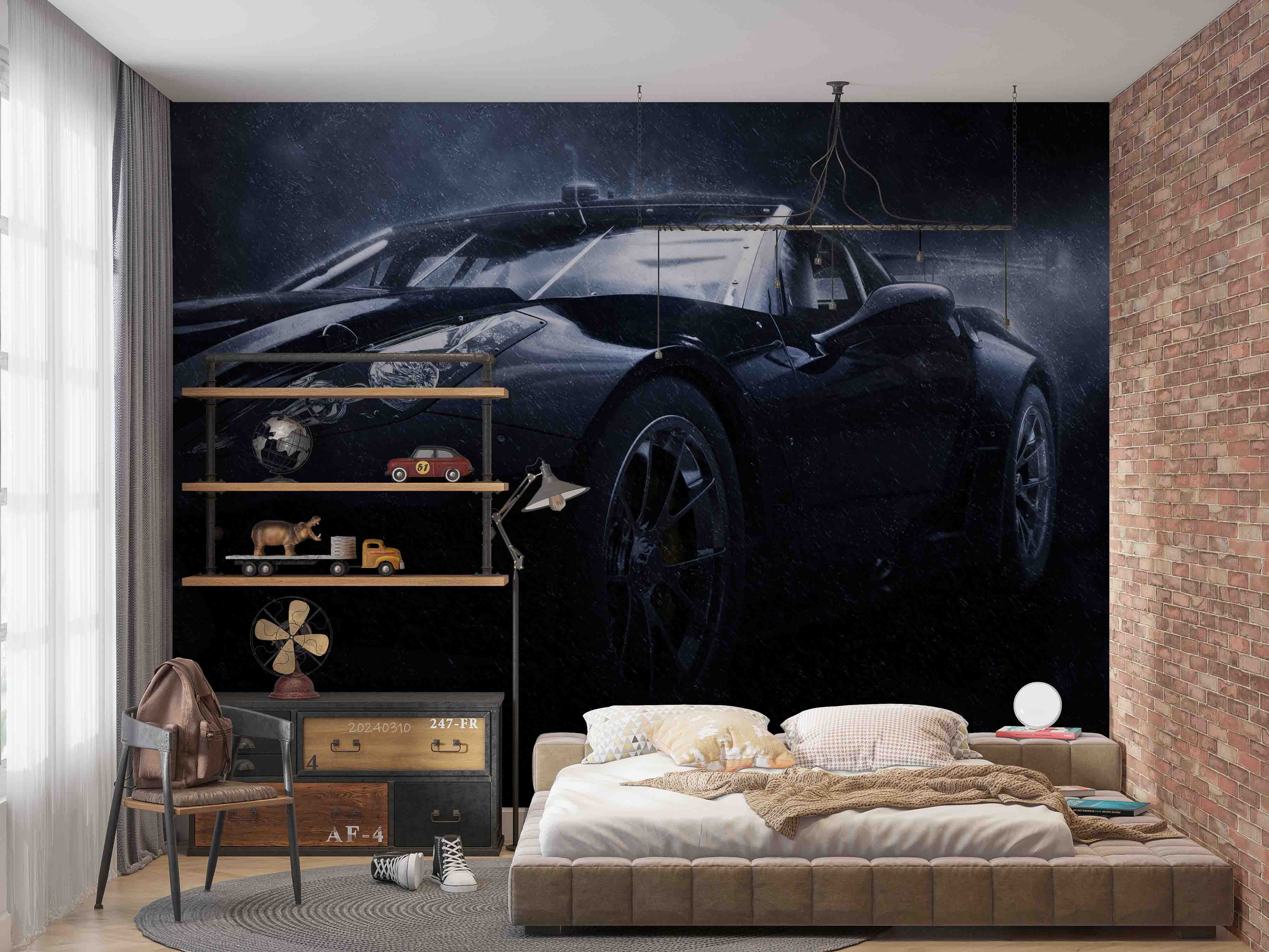 3D Black Sports Car Wallpaper Wall Mural Wall Decor Wall Art Wall Sticker Remoable Wallpaper