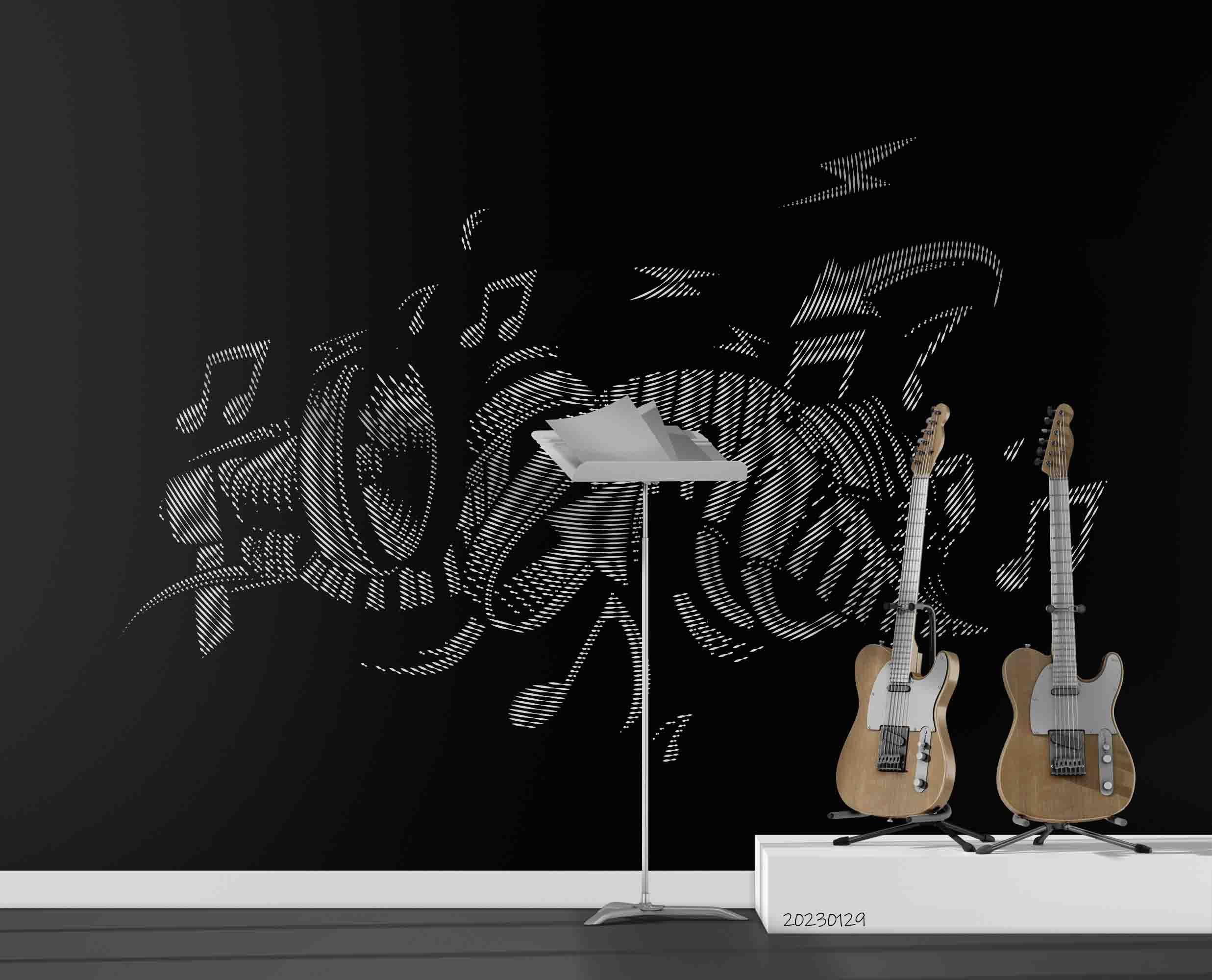 3D Abstract Grey Note Organ Trumpet Wall Mural Wallpaper YXL 07- Jess Art Decoration