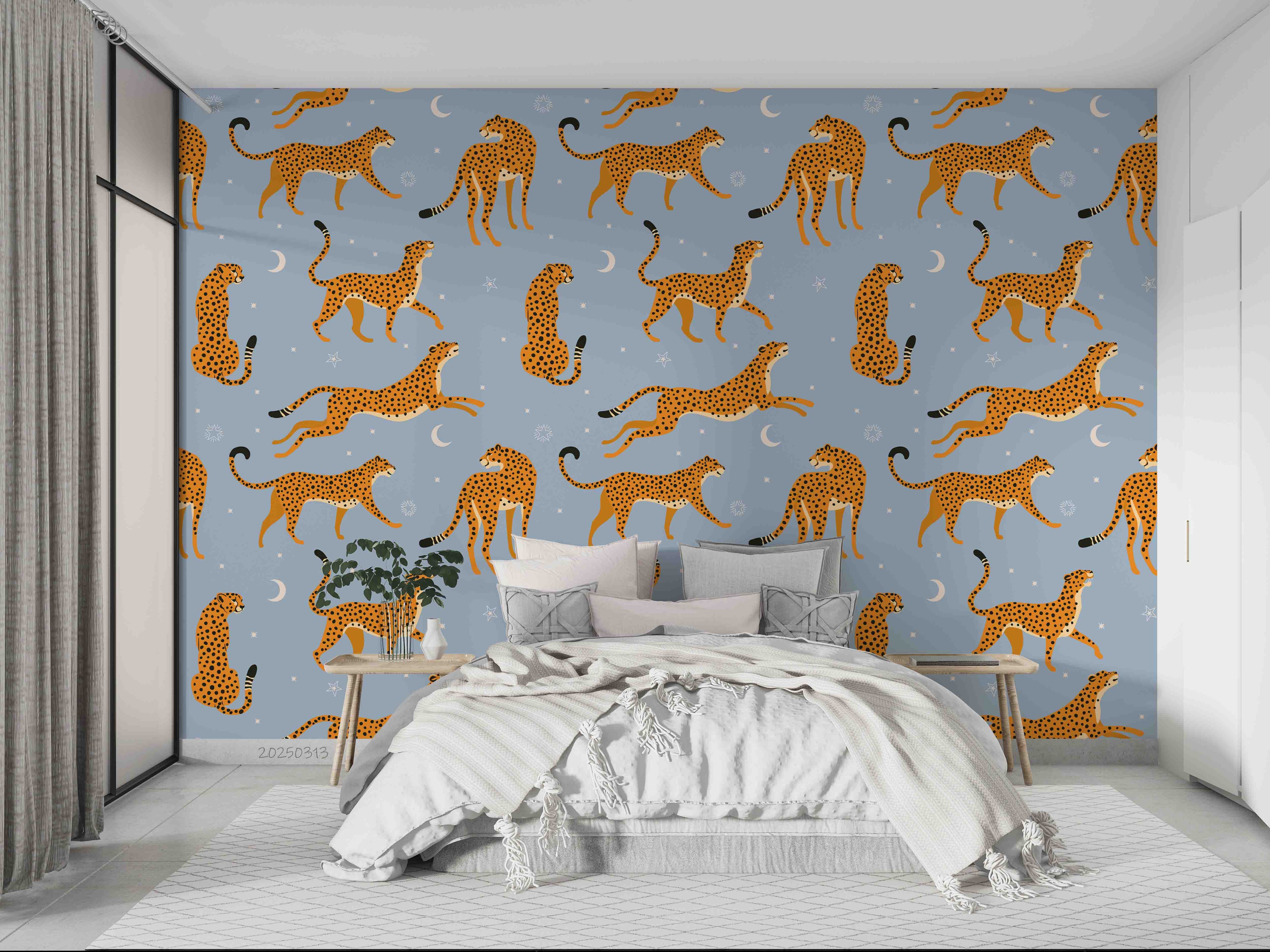 3D Blue Animal Leopard Pattern Wallpaper Wall Mural Wall Decor Wall Art Wall Sticker Remoable Wallpaper LQH 12
