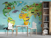 3D World Map Animals Trees Wall Mural Wallpaper GD 3776- Jess Art Decoration
