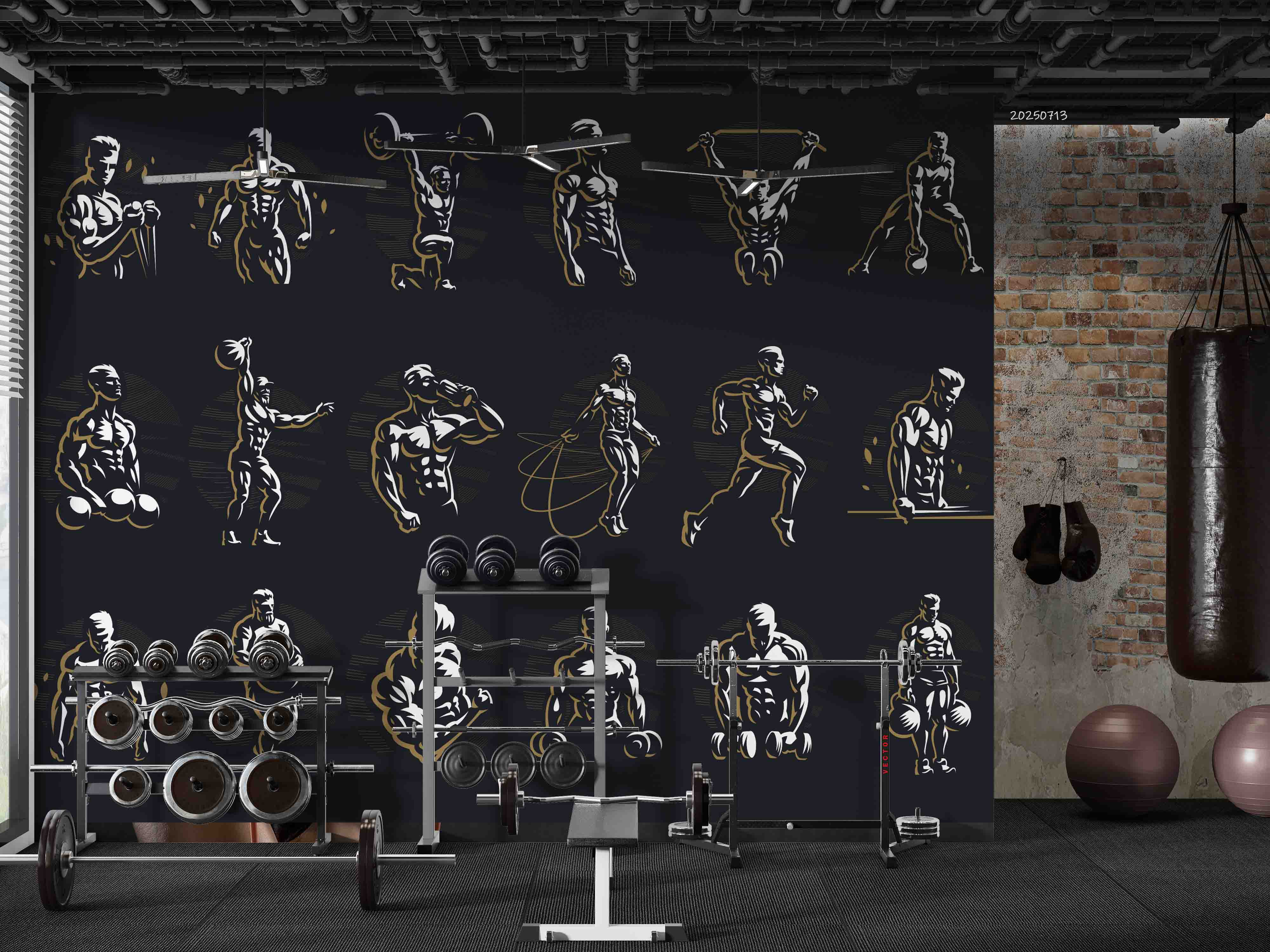3D Gym Fitness Gymnasium Dumbbell Wall Mural Wallpaper 24