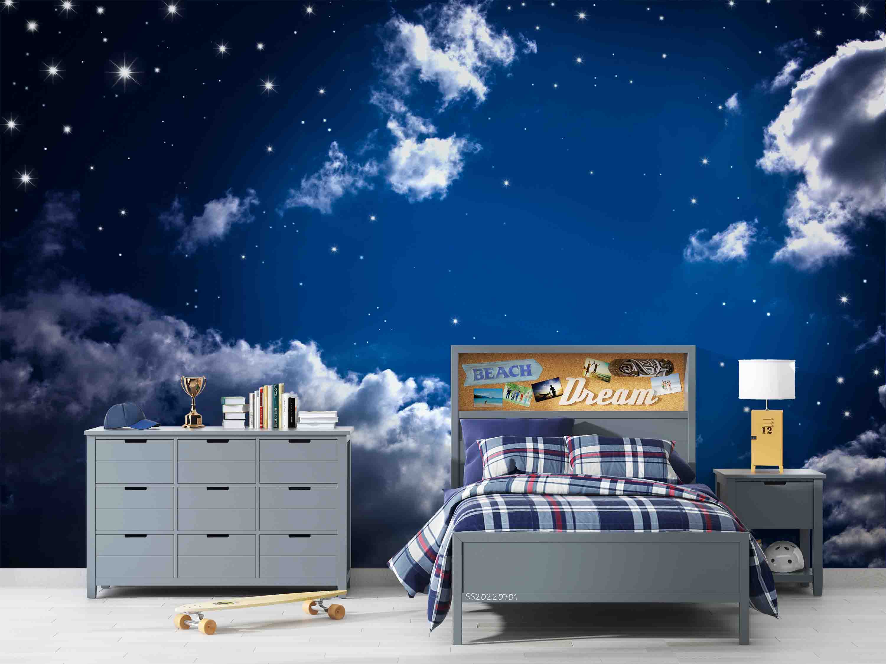 3D Night Blue Sky Cloud Stars Scenery Wall Mural Wallpaper GD 5056- Jess Art Decoration