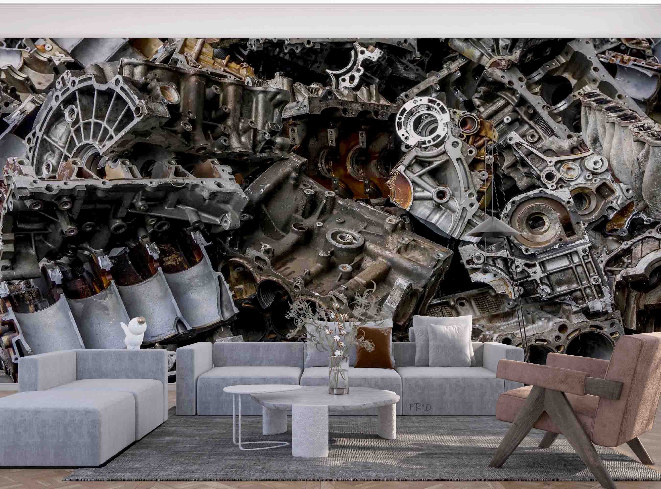3D Waste Engine Parts Aluminum Cylinder Head Stack Wall Mural Wallpaper GD 4753- Jess Art Decoration