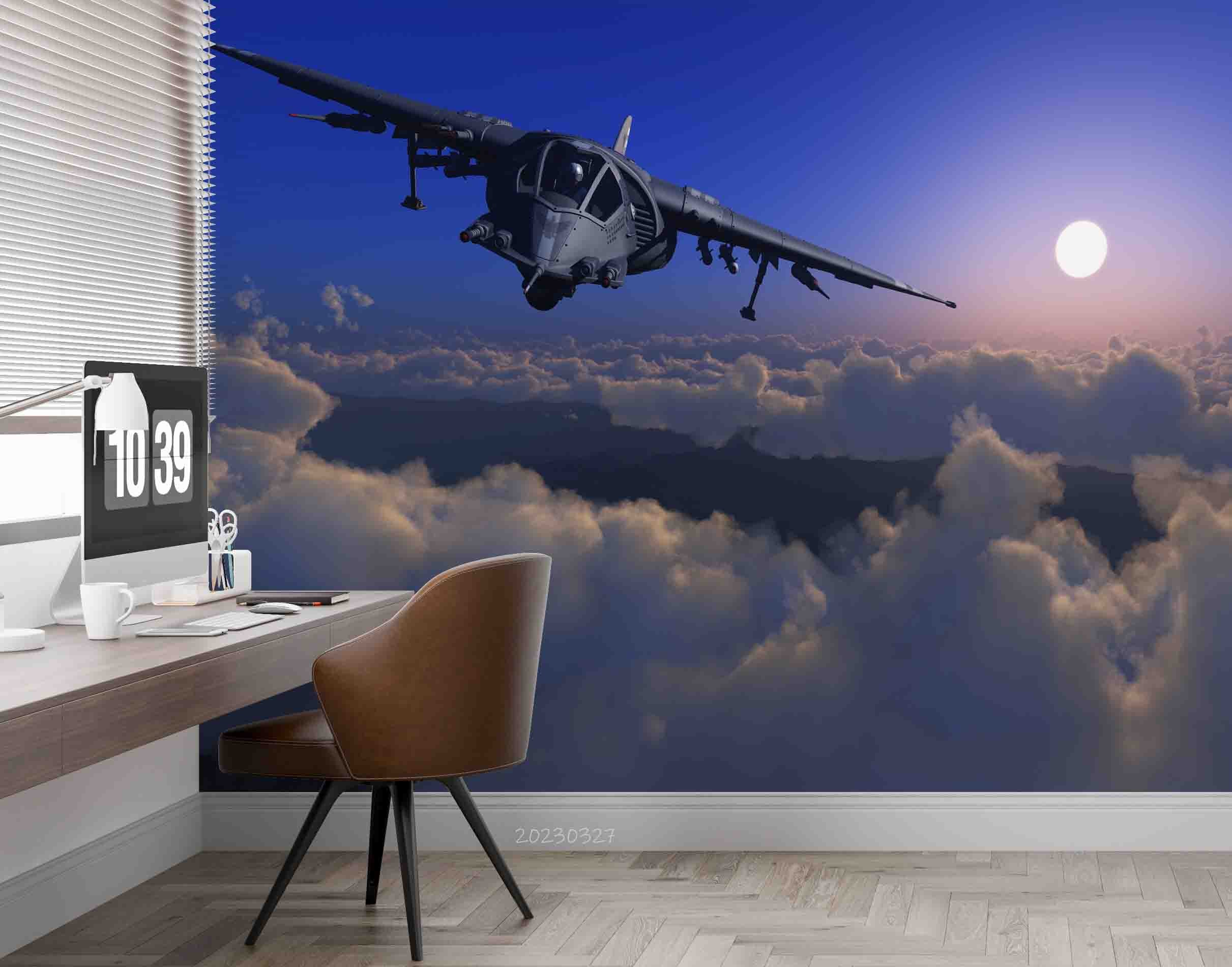 3D Military Aircraft Clouds Sky Flight Wall Mural Wallpaper GD 5478- Jess Art Decoration