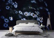 3D Blue Floral Bouquet Dark Background Wallpaper Wall Mural Wall Decor Wall Art Wall Sticker Remoable Wallpaper