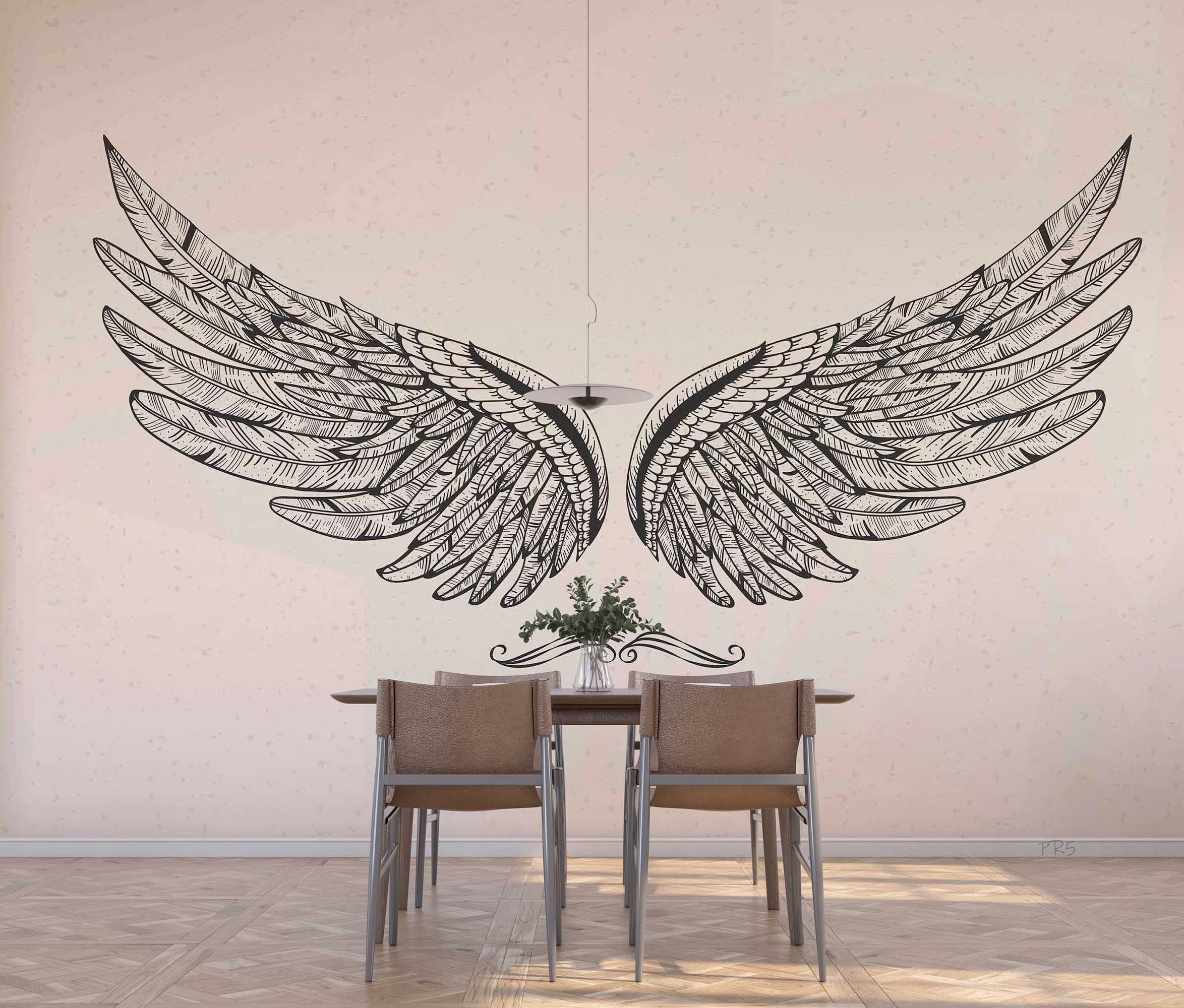 Feather Wing Crown Contemporary Wallpaper contemporary street art wall mural for creative room or feature wall - view 3