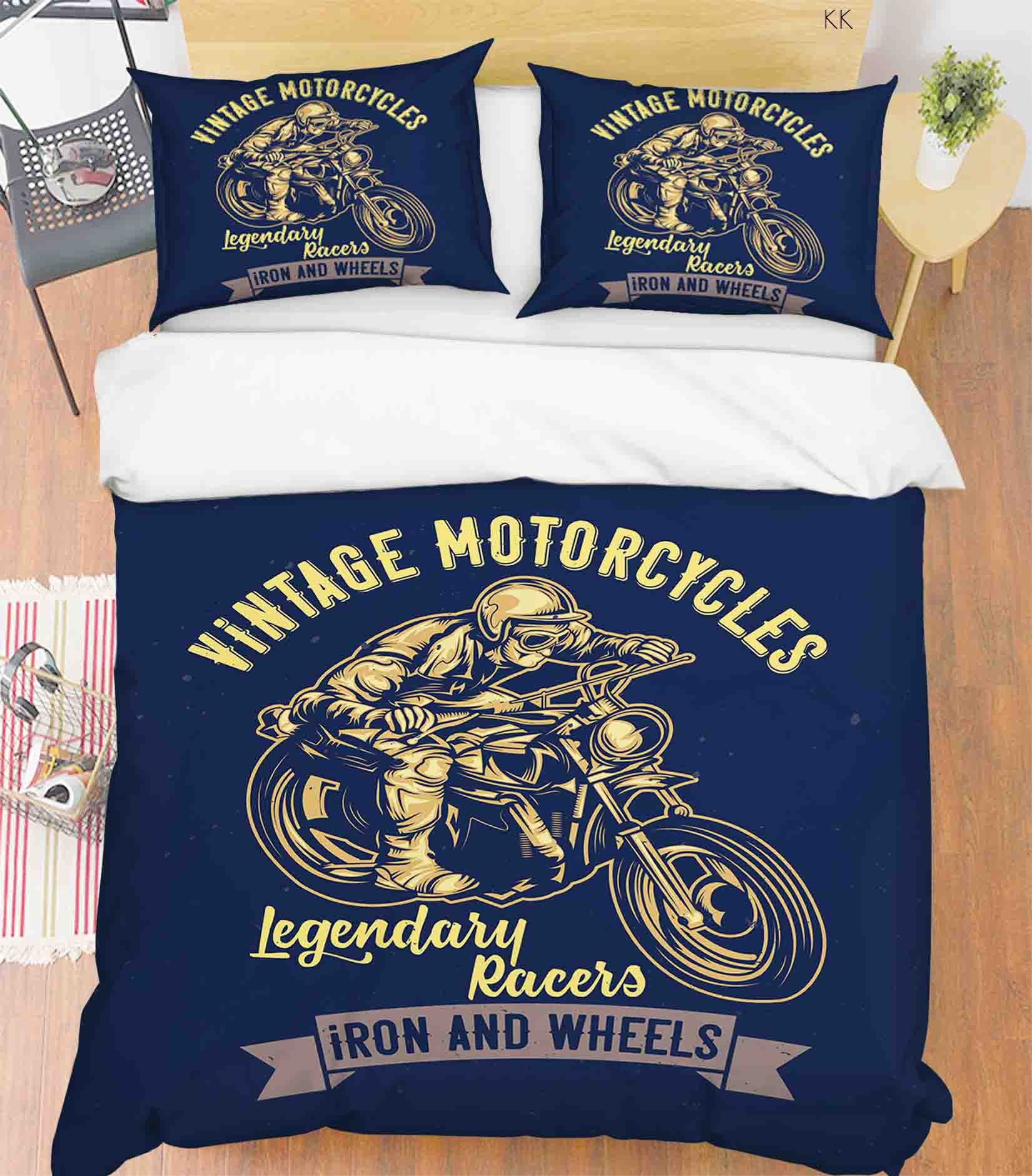 3D Motorbike Letter Blue Quilt Cover Set Bedding Set Duvet Cover Pillowcase 455