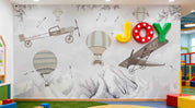 3D Play Centre Amusement Park Funfair Cartoon Mountain Air Balloon Wall Mural Wallpaper 23