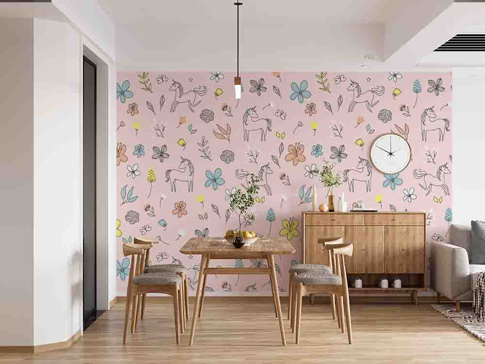 3D Painting Unicorn Floral Leaf Butterfly Wall Mural Wallpaper GD 3693- Jess Art Decoration