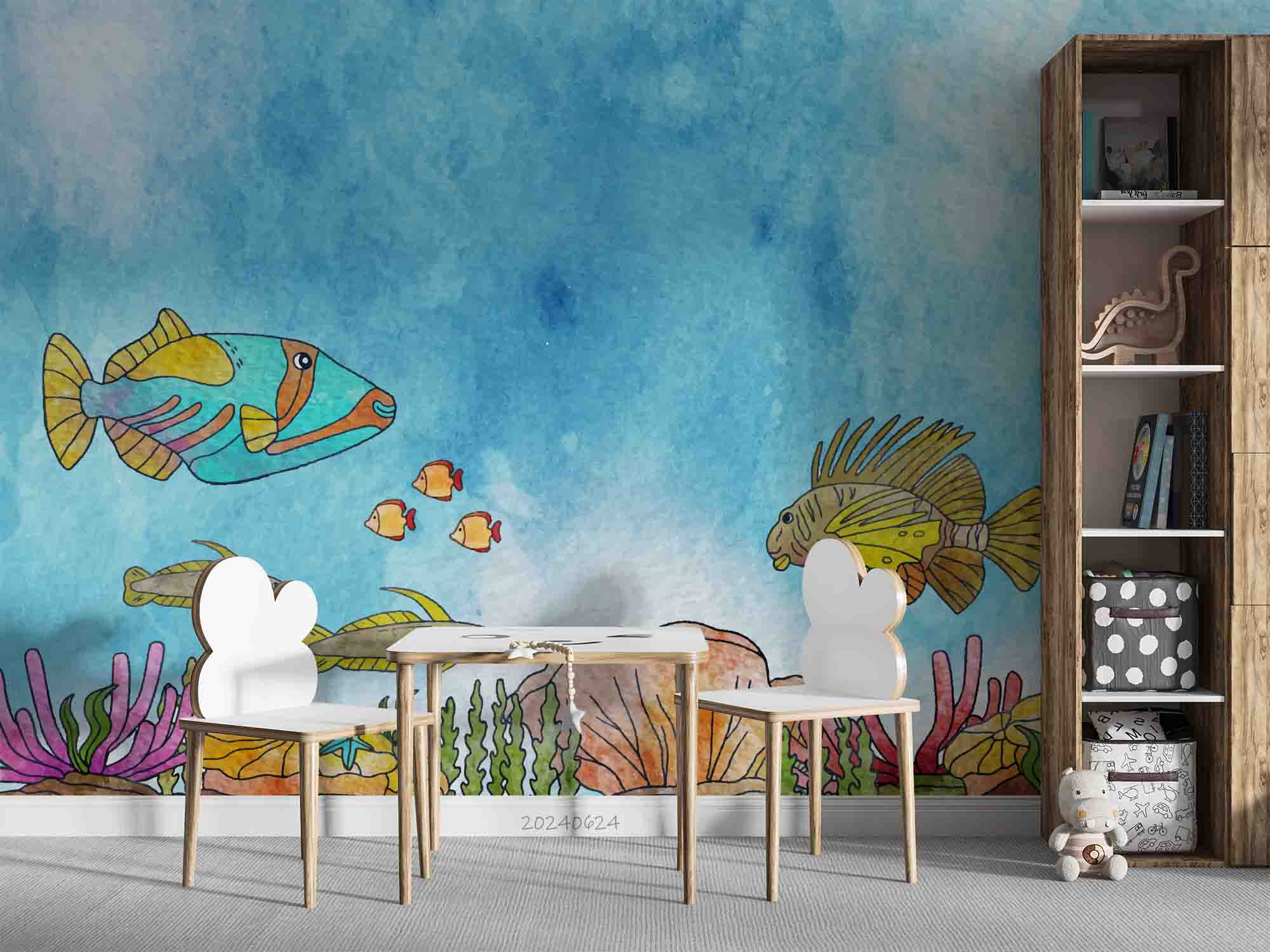 3D Sea Fish Coral Aquatic Plant Wall Mural Wallpaper YXL 678
