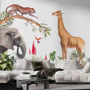 3D Animal Giraffe Cheetah Elephant Tree Wall Mural Wallpaper YXL 2531