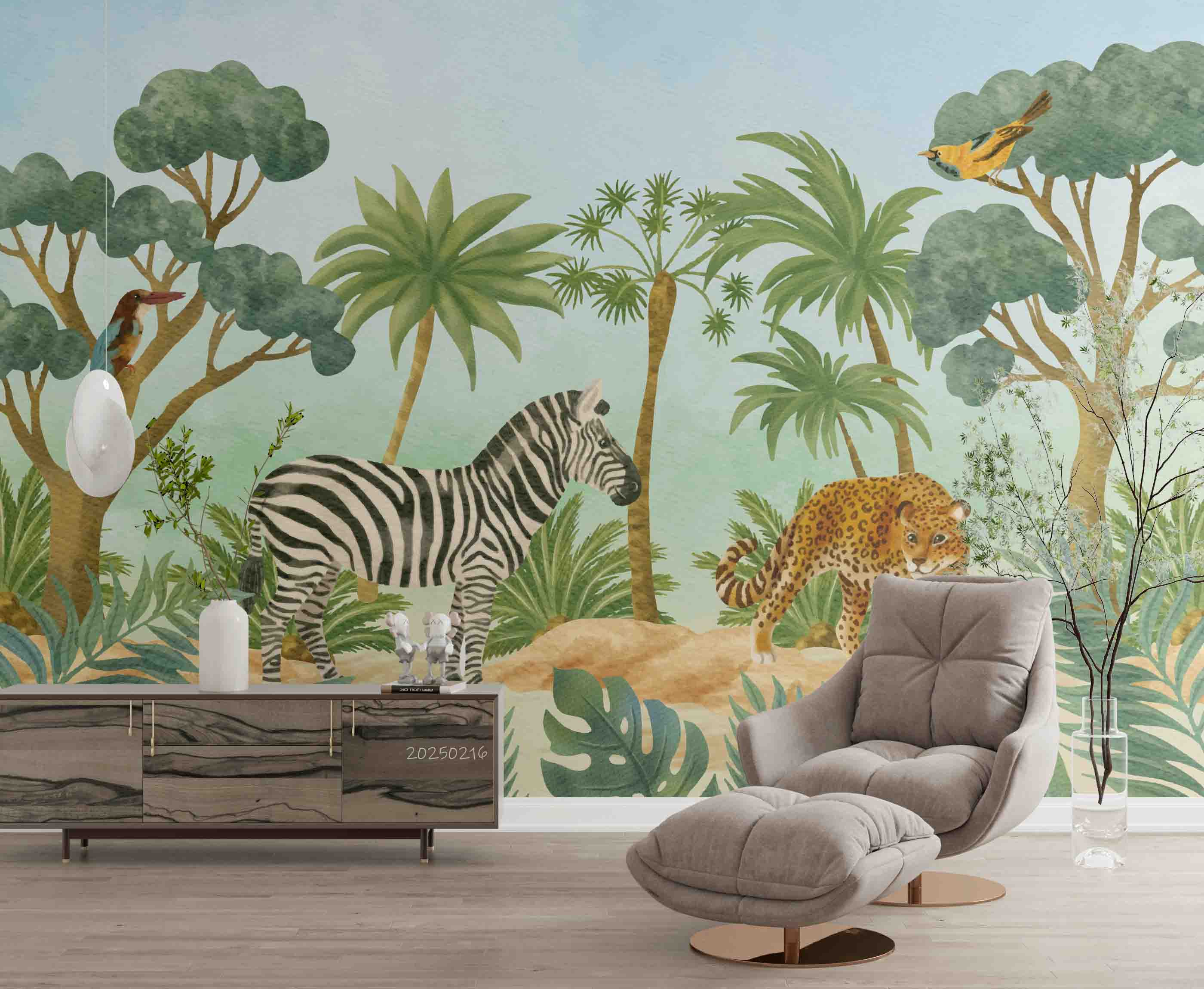 3D Cartoon Green Forest Animal Giraffe Wallpaper Wall Mural Wall Decor Wall Art Wall Sticker Remoable Wallpaper LQH 1