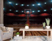 Basketball Court Lighting Wooden Floor Wallpaper basketball wall mural for bedroom, gym or sports room