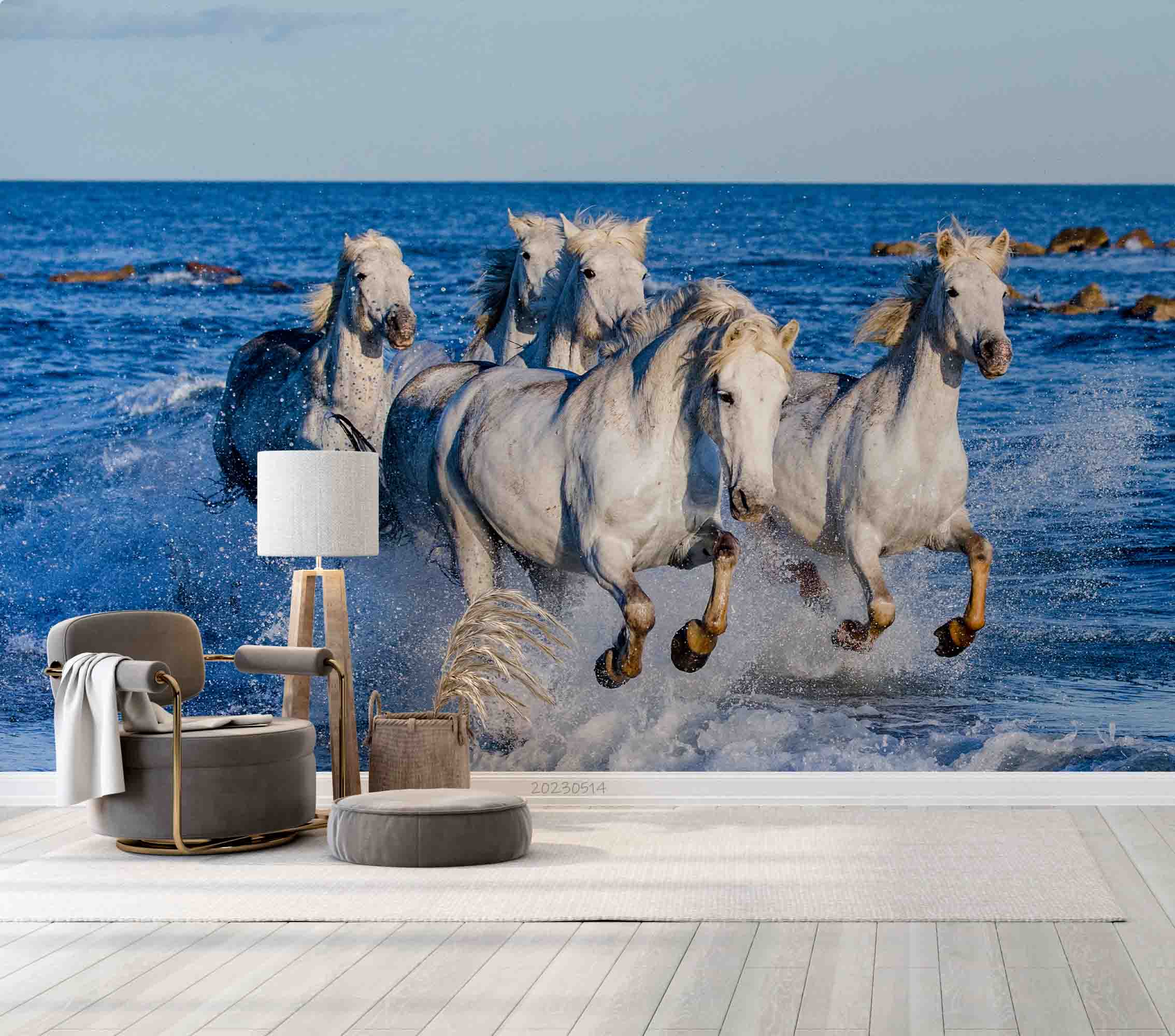 3D Horse Running Sea Waves Wall Mural Wallpaper GD 5351- Jess Art Decoration