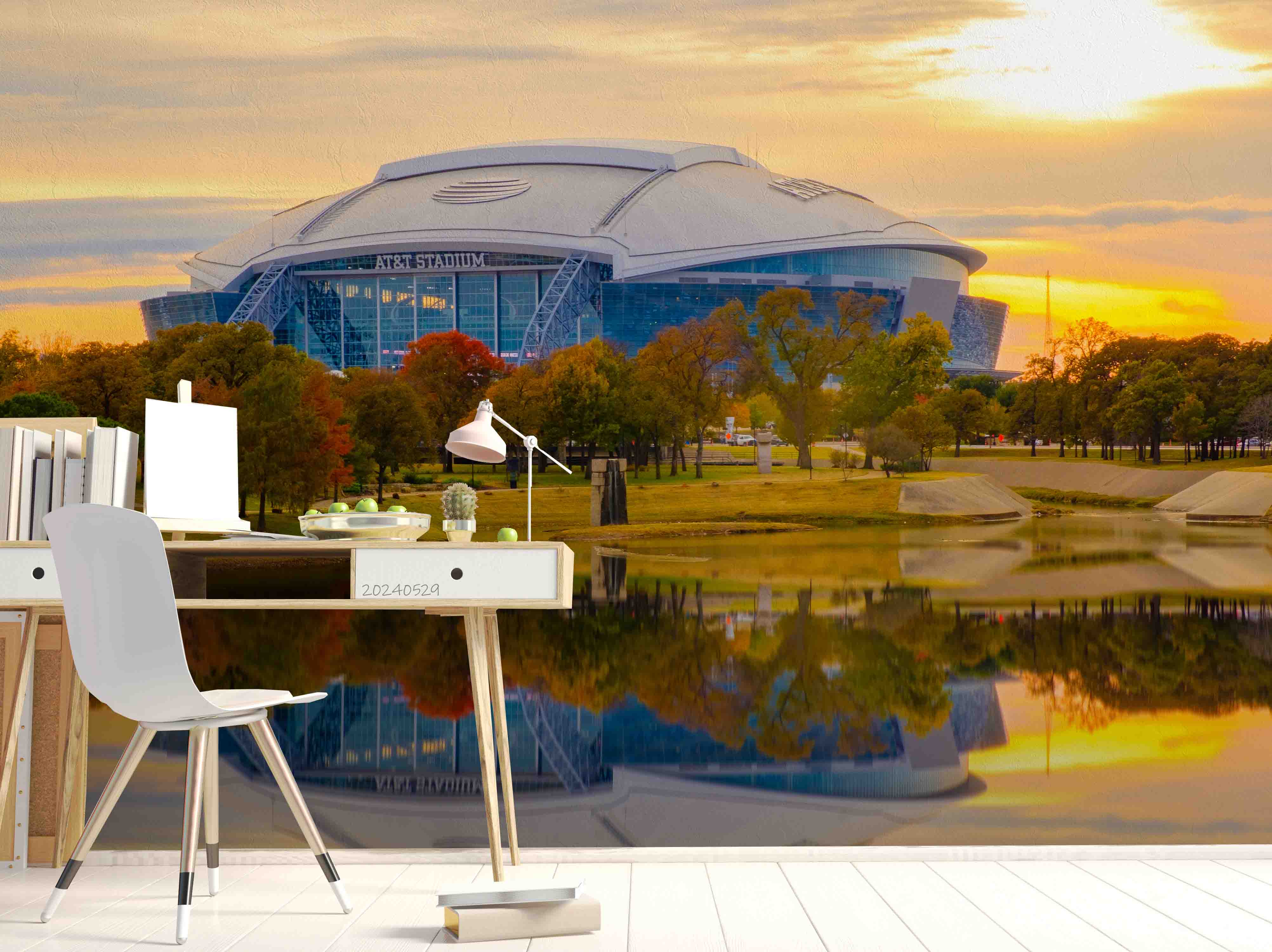 3D Architecture Stadium Tree Ocean Street Wall Mural Wallpaper YXL 222