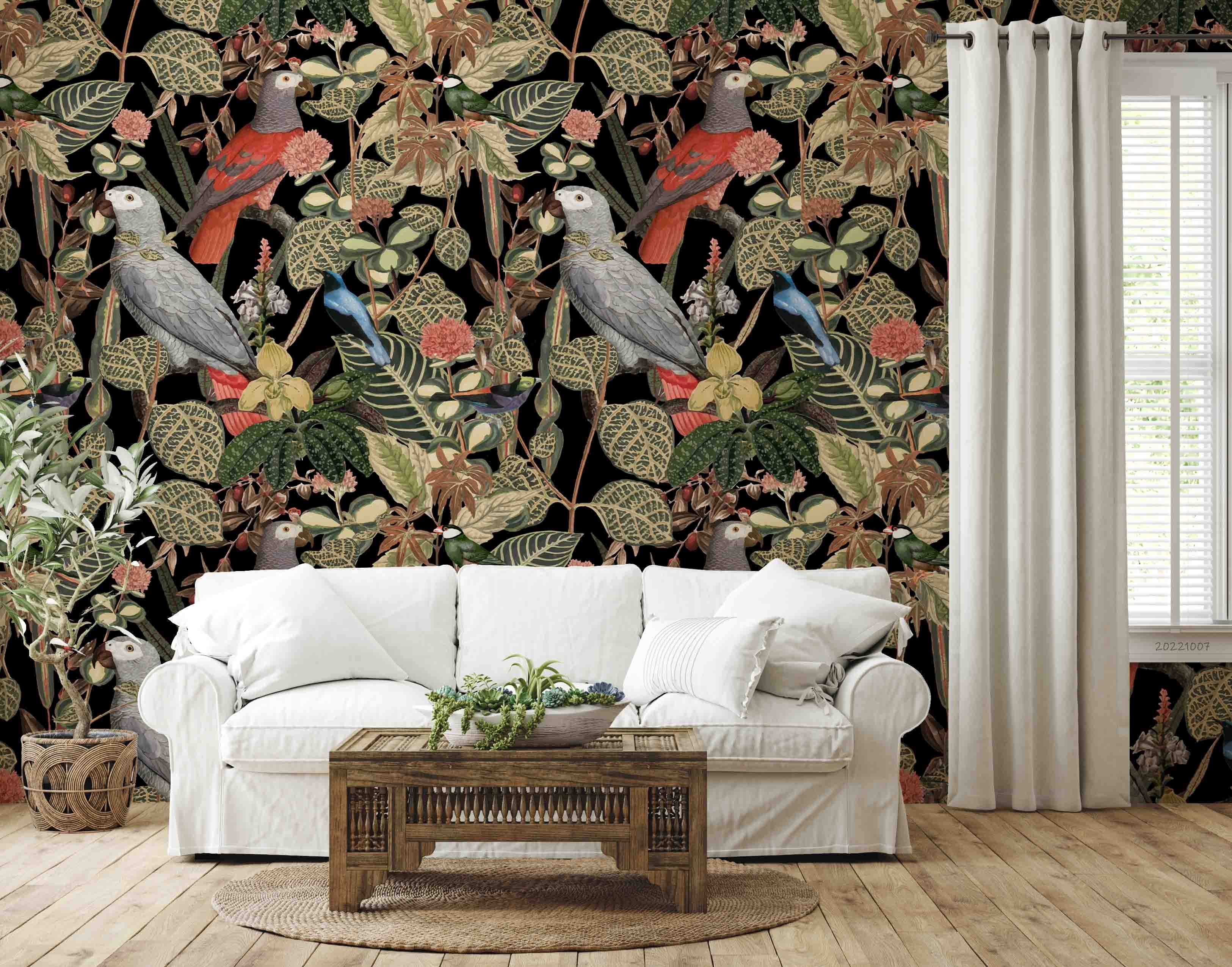3D Jungle Plant Leaf Animal Birds Wall Mural Wallpaper GD 3241- Jess Art Decoration