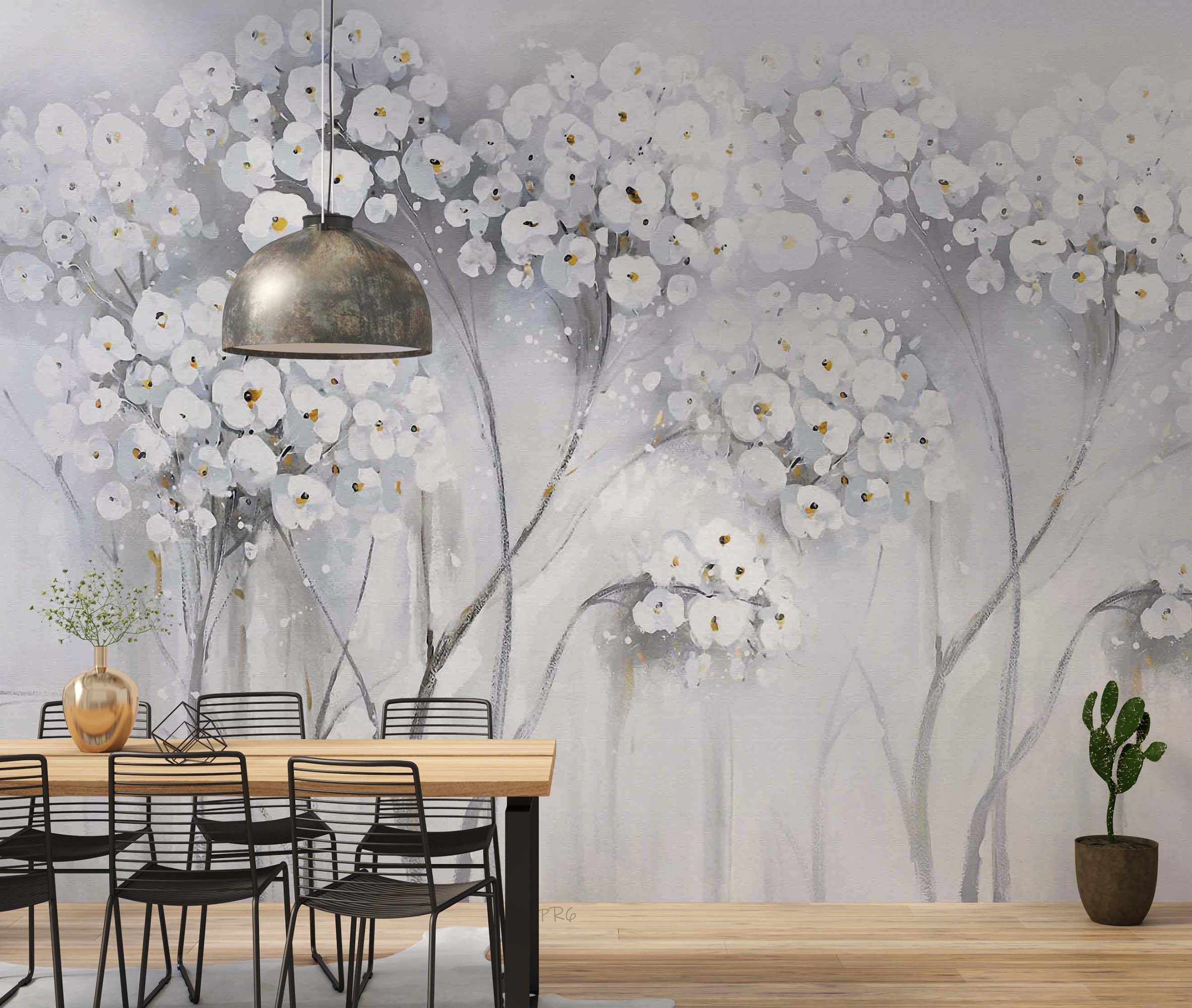 3D Flower Dried Flower White Wall Mural Wallpaper YXL 06- Jess Art Decoration